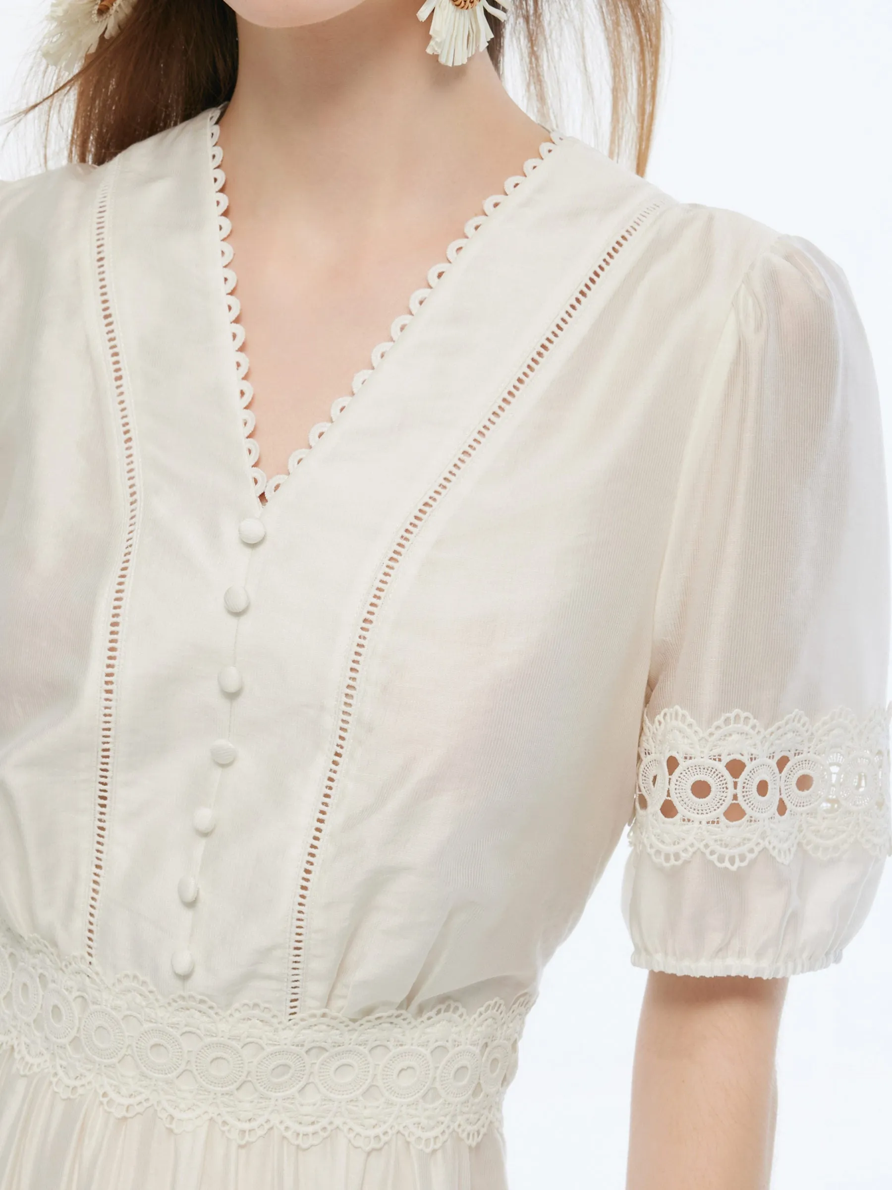 Tencel Blend Patchwork Lace Women Maxi Dress sold by Goelia product image thumbnail 5