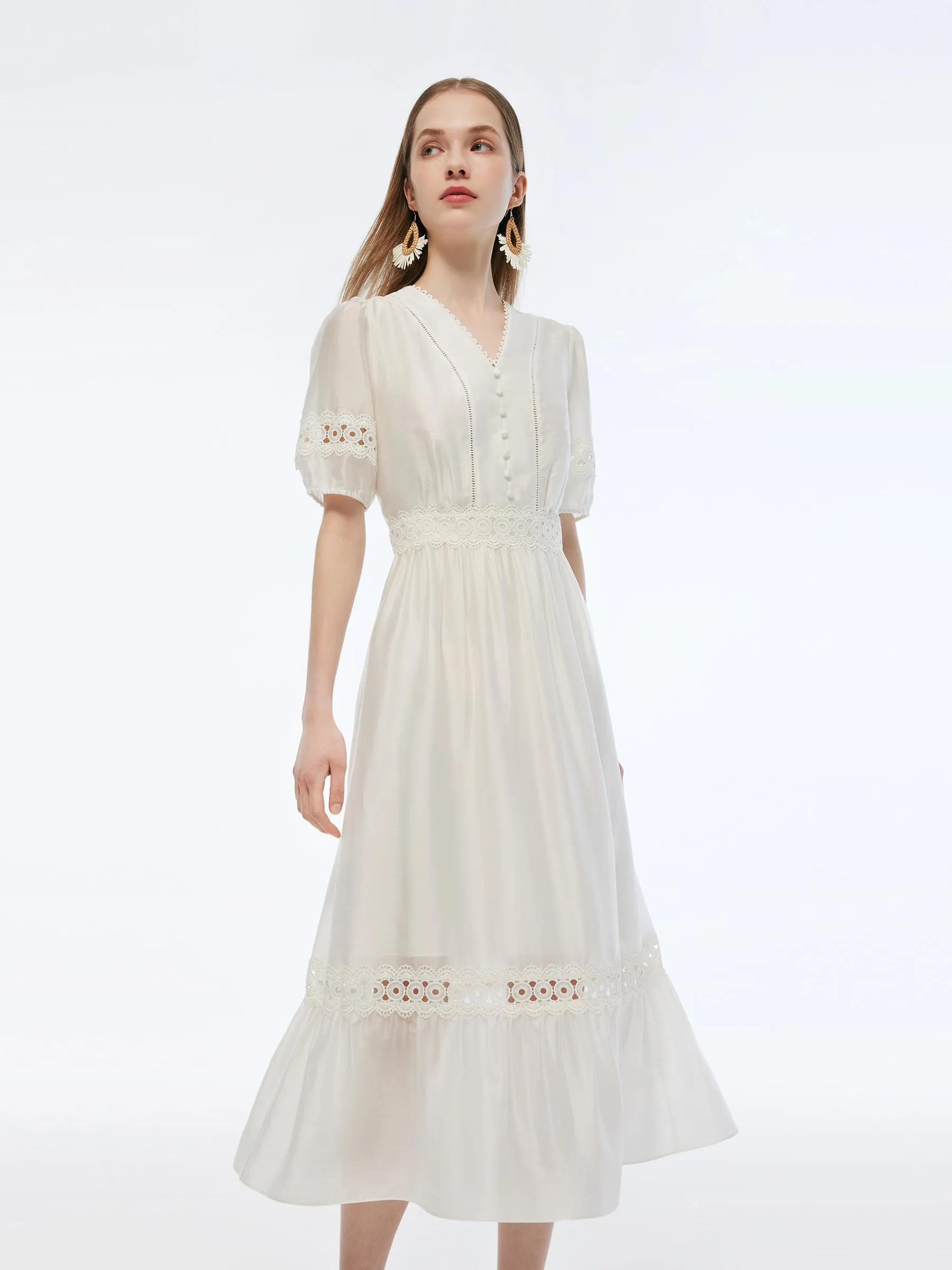 Tencel Blend Patchwork Lace Women Maxi Dress sold by Goelia product image thumbnail 3