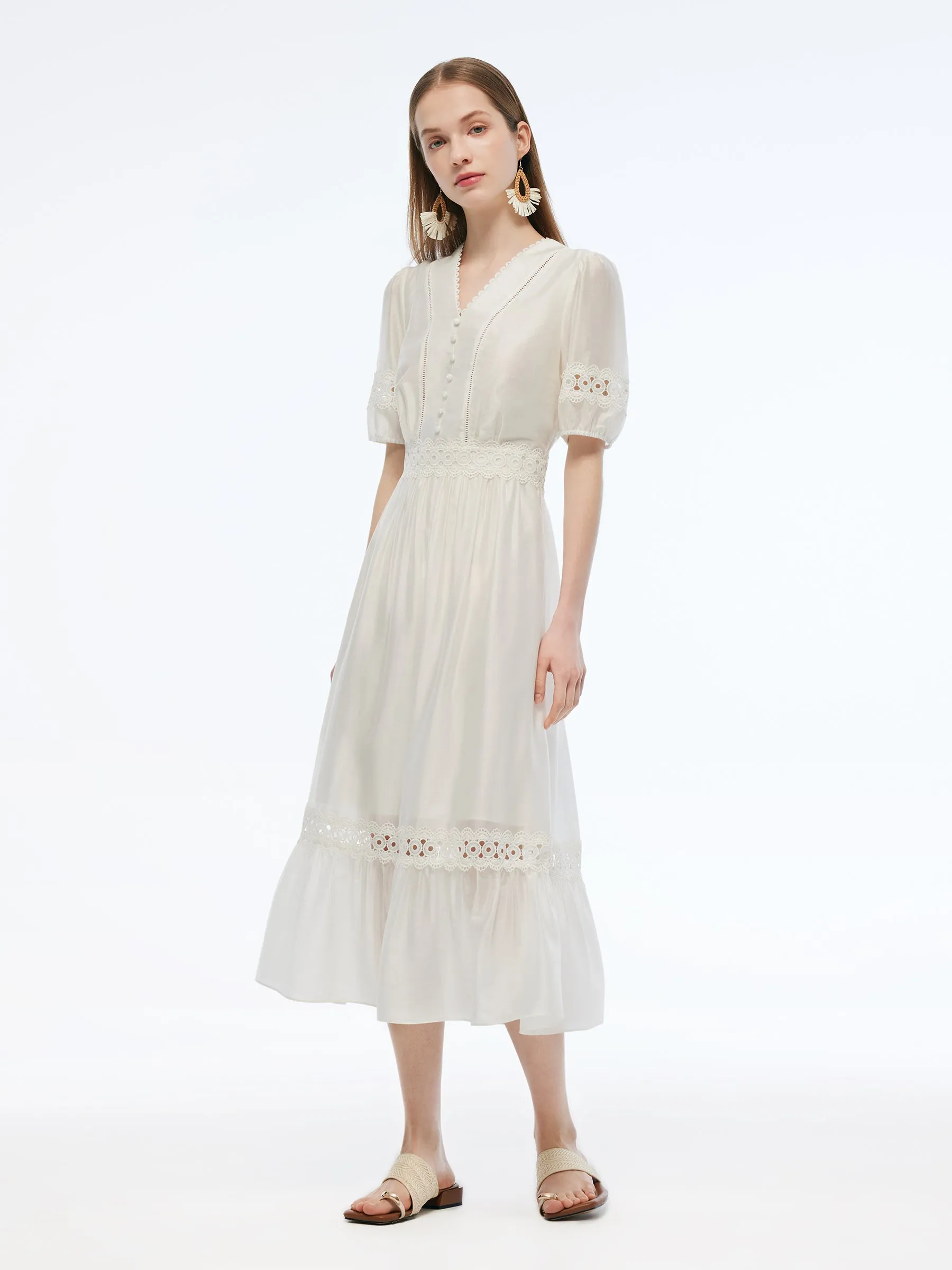 Tencel Blend Patchwork Lace Women Maxi Dress sold by Goelia product image thumbnail 2