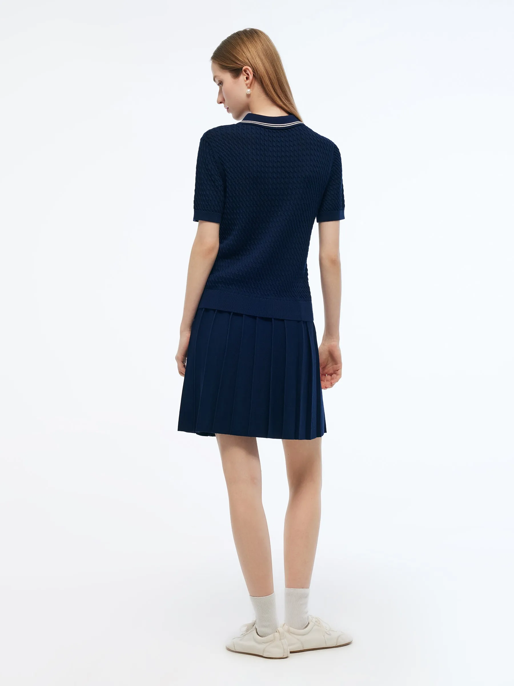 Lyocell Blend Polo Knit Top And Pleated Skirt Two-Piece Set sold by Goelia product image thumbnail 3