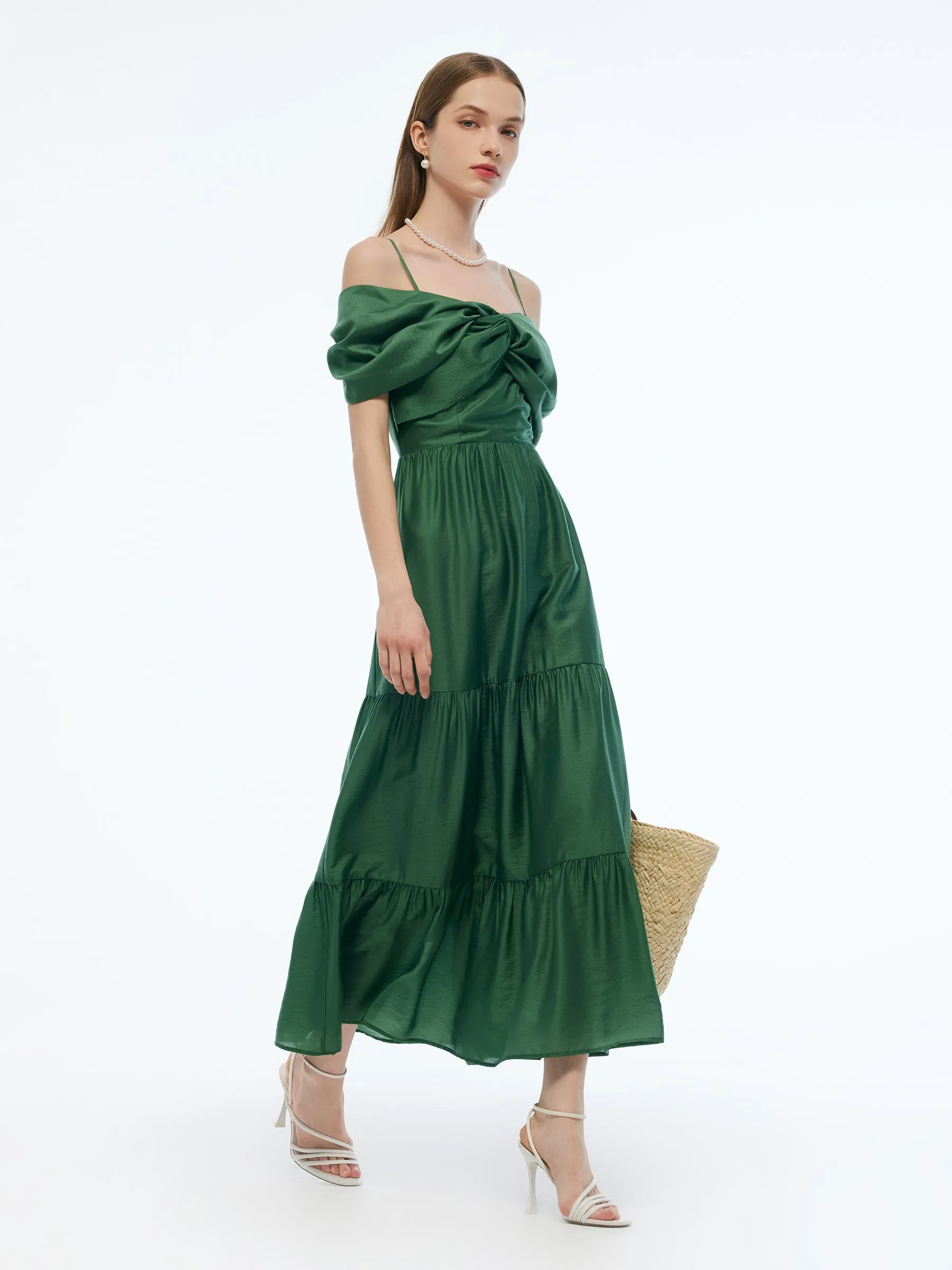 Tencel Blend Convertible Neckline Women Maxi Dress sold by Goelia product image thumbnail 3