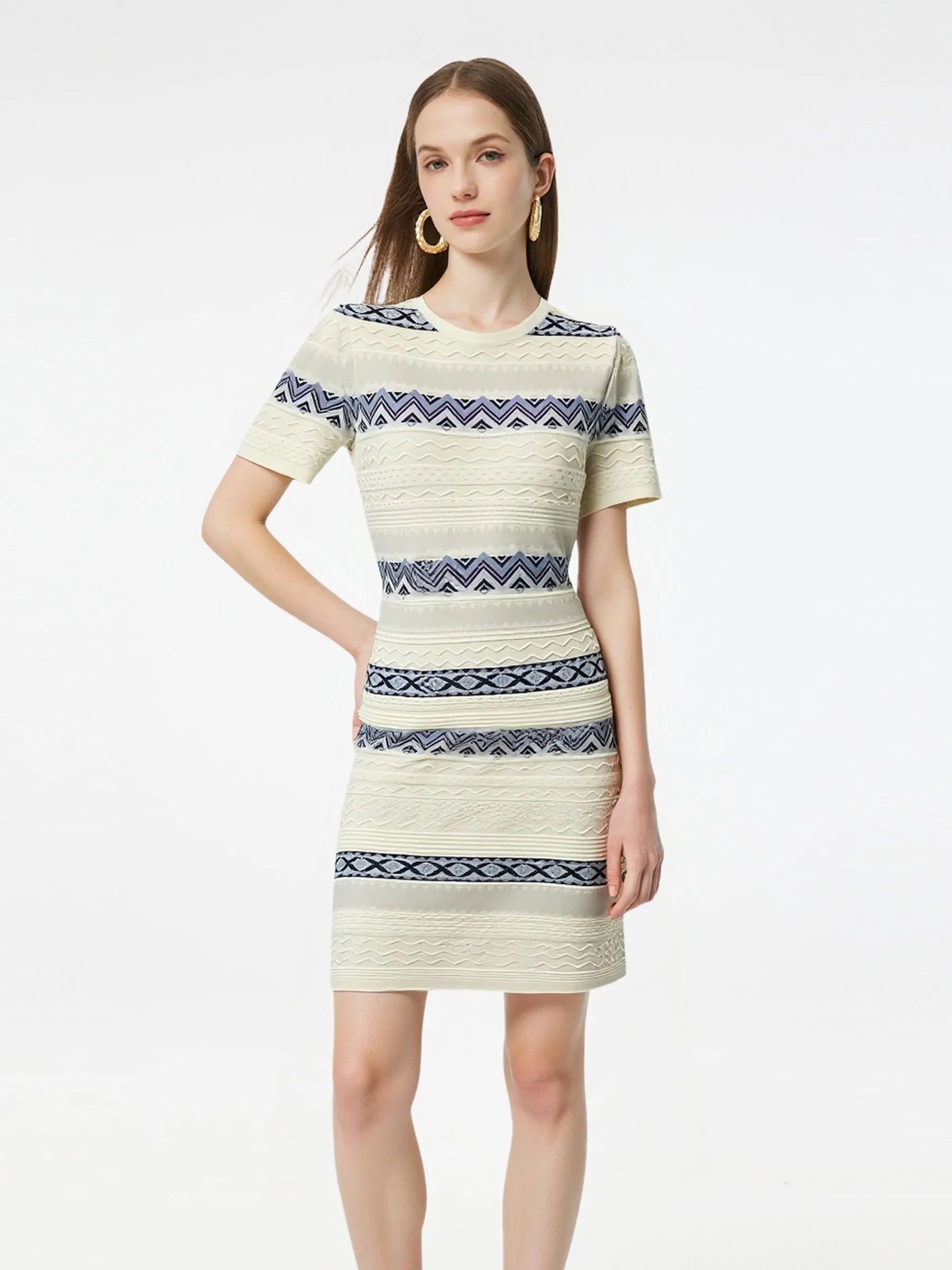 Multicolored Jacquard Women Knit Mini Dress sold by Goelia