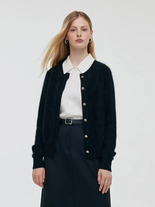Black Brushed Cashmere Women Cardigan sold by Goelia