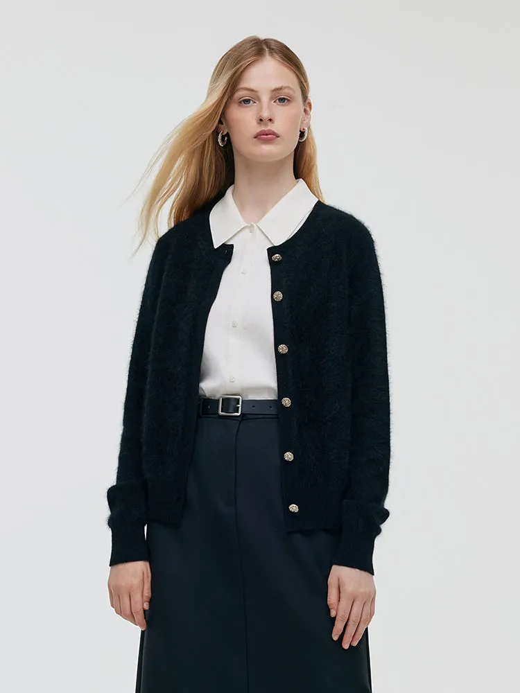 Black Brushed Cashmere Women Cardigan sold by Goelia