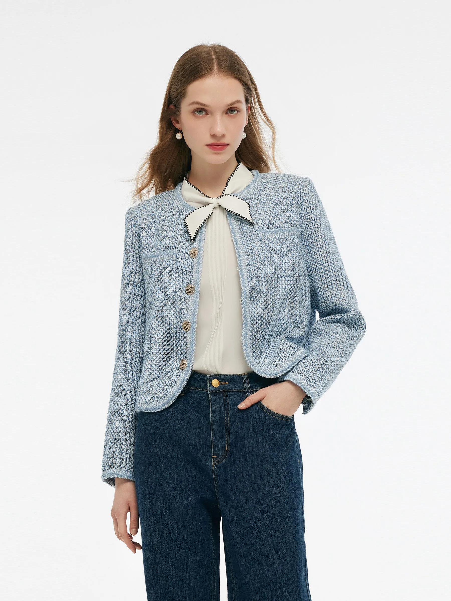 Tweed Round Neck Women Jacket sold by Goelia