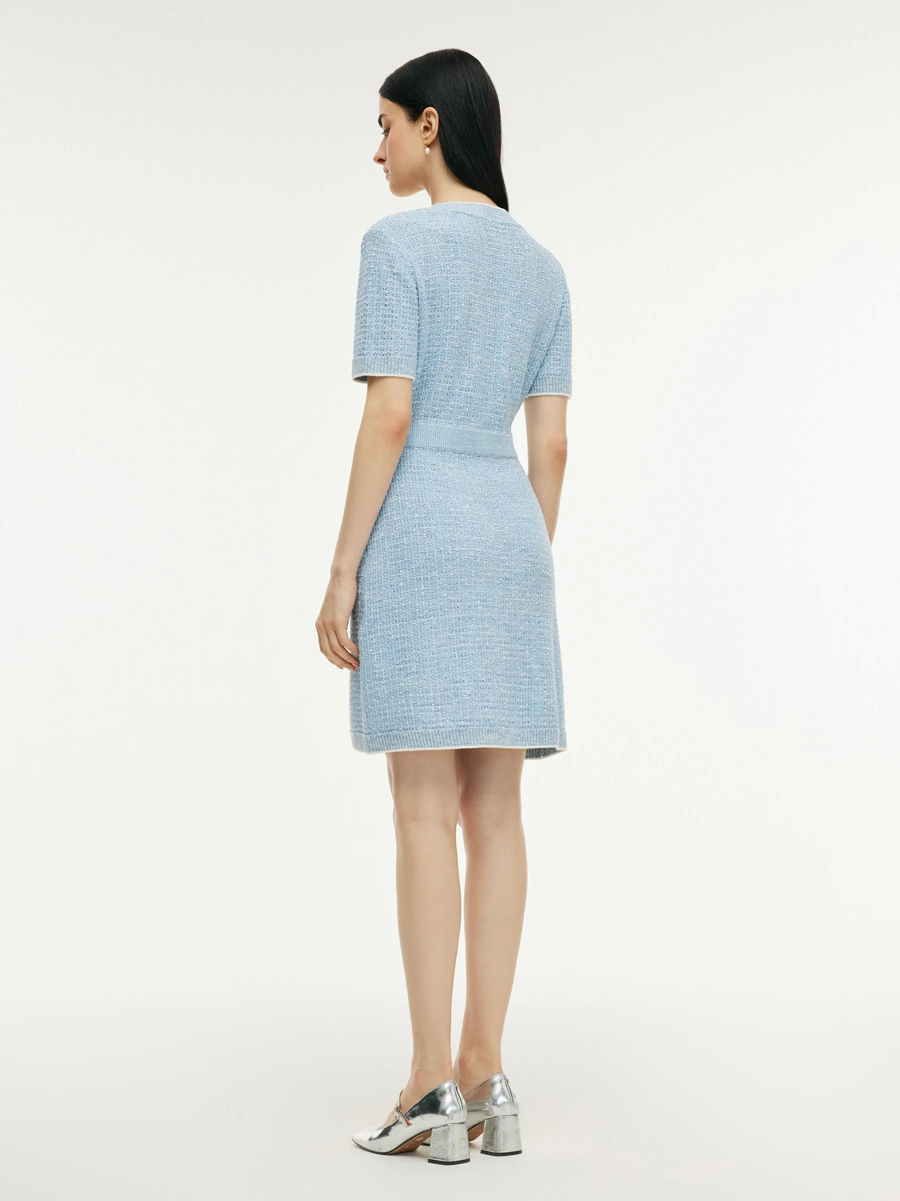 V-Neck Gathered Waist Women Knit Mini Dress sold by Goelia product image thumbnail 3