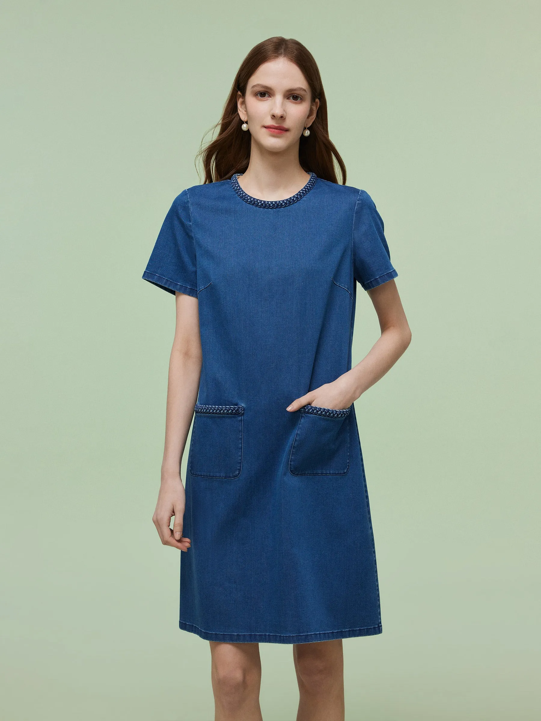 Denim Stretch Round Neck Women Mini Dress sold by Goelia product image thumbnail 4