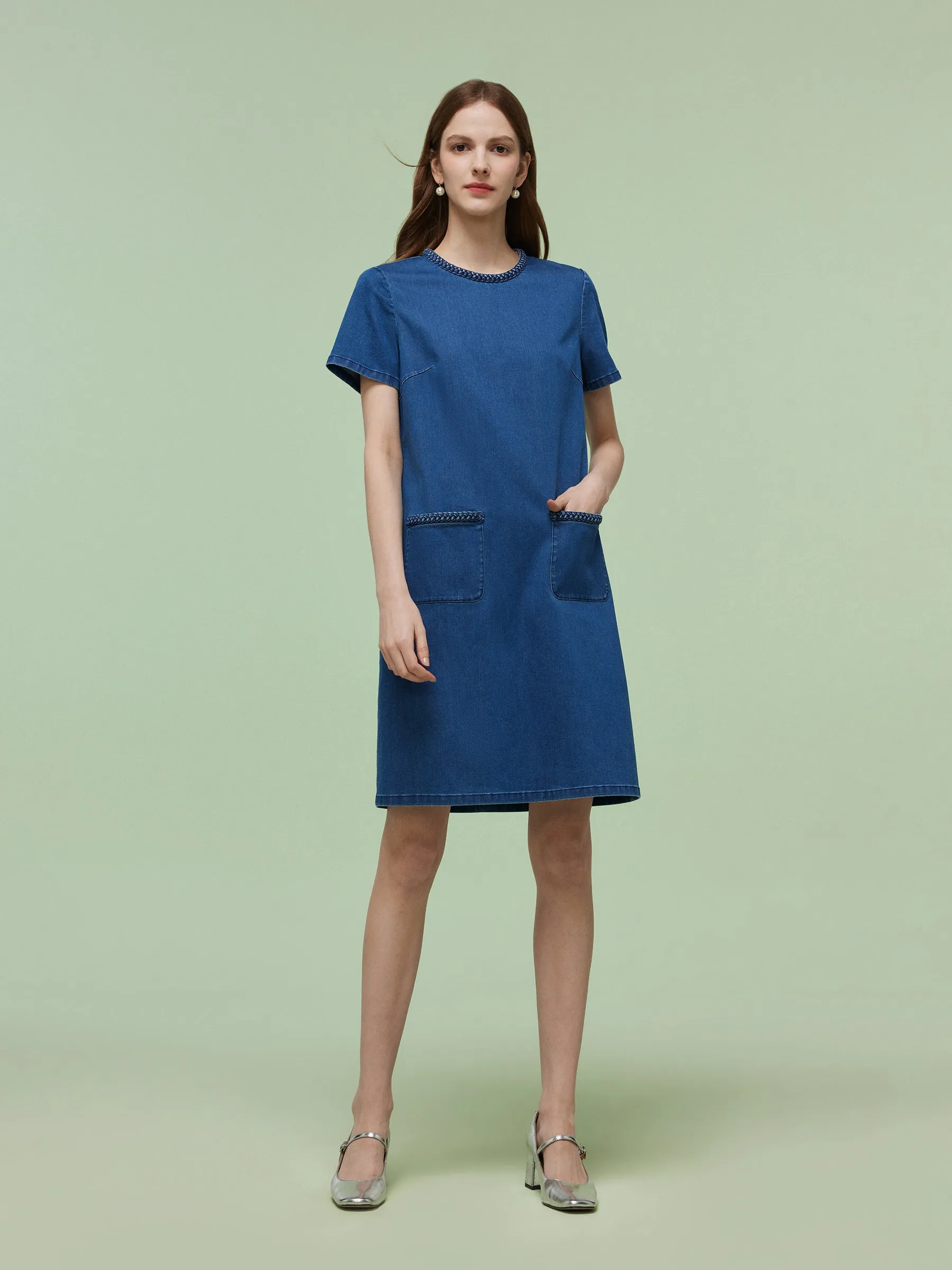 Denim Stretch Round Neck Women Mini Dress sold by Goelia product image thumbnail 2