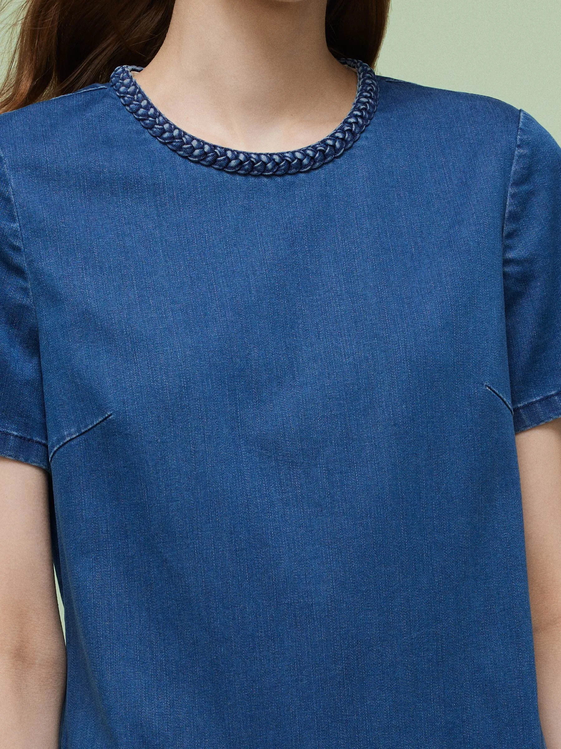 Denim Stretch Round Neck Women Mini Dress sold by Goelia product image thumbnail 5