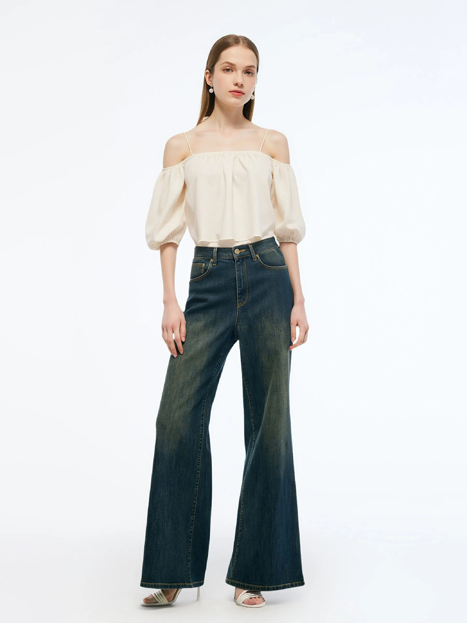 Acetate Blend Convertible Neckline Women Ruffle Hem Top sold by Goelia product image thumbnail 3