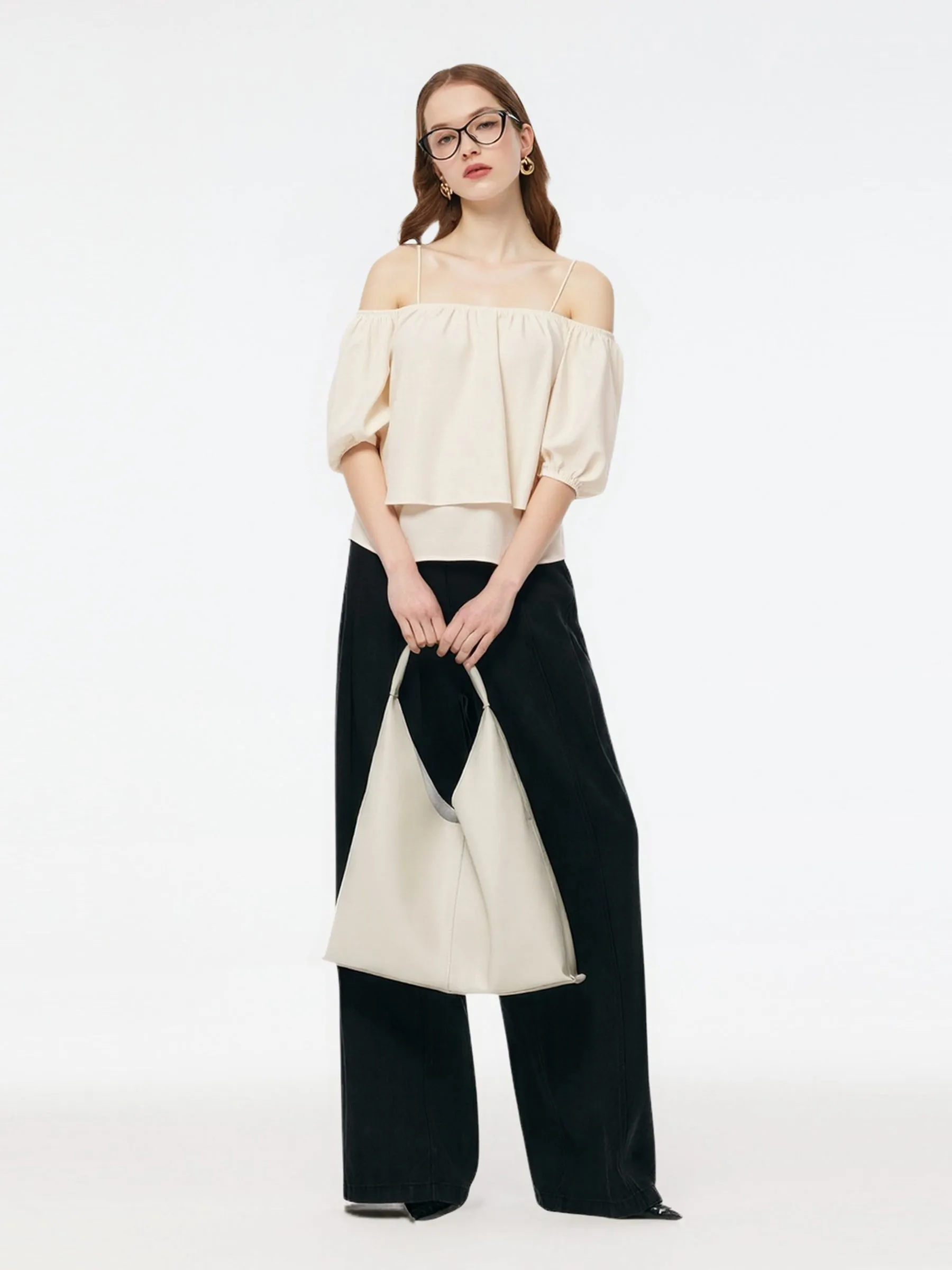 Acetate Blend Convertible Neckline Women Ruffle Hem Top sold by Goelia product image thumbnail 2