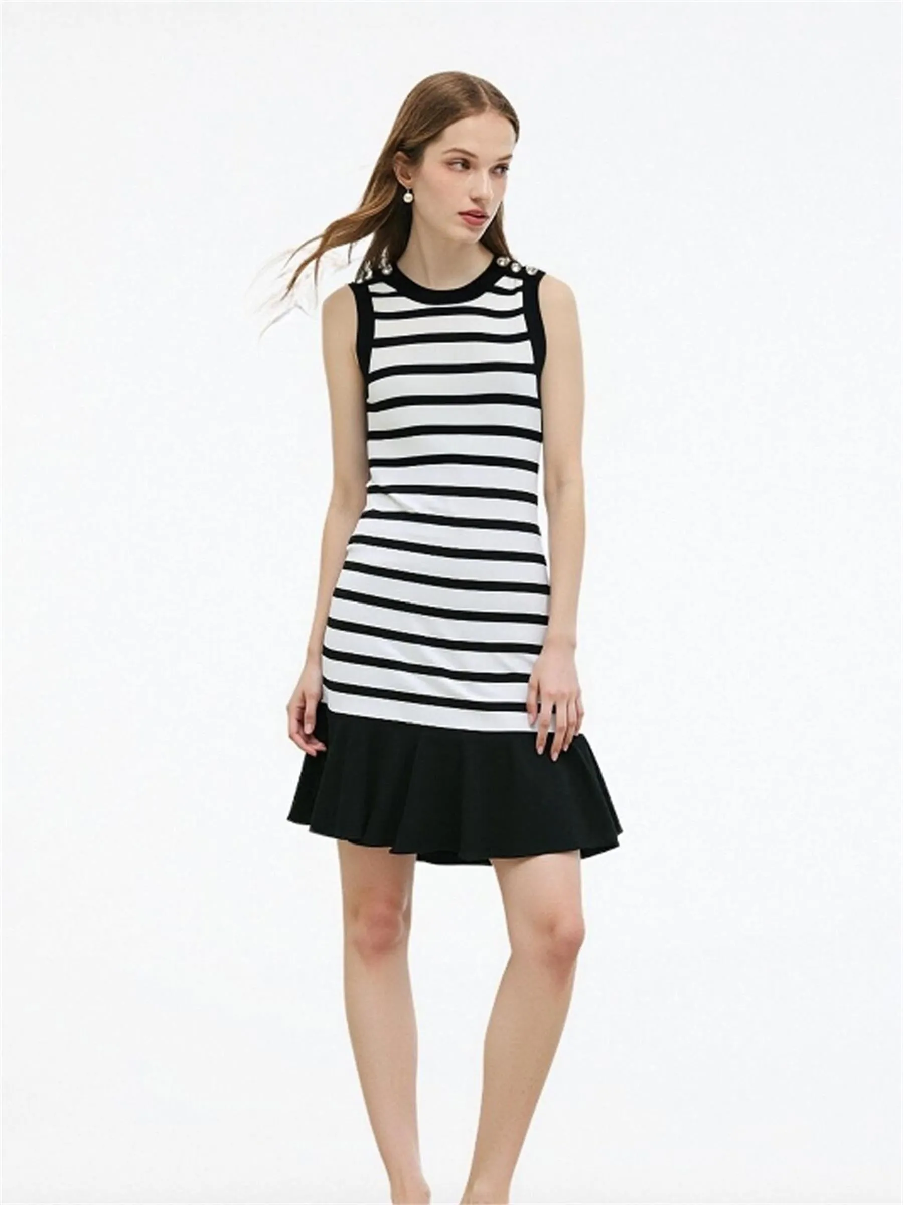Tencel Blend Stripe Contrast Trim Women Knit Mini Tank Dress sold by Goelia product image thumbnail 2