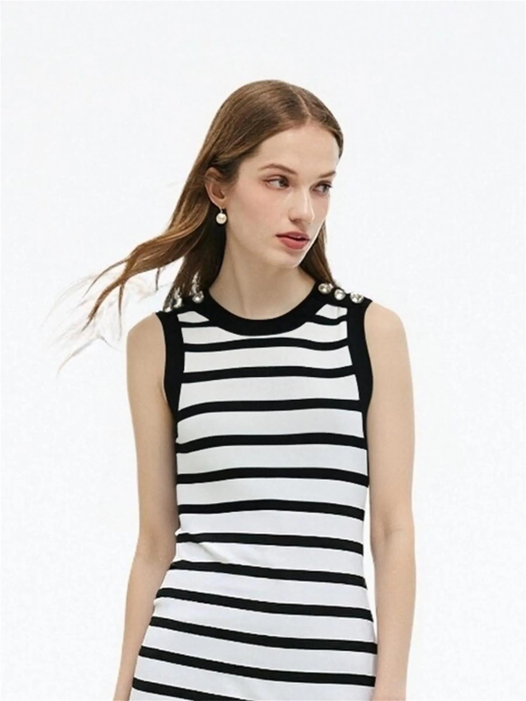 Tencel Blend Stripe Contrast Trim Women Knit Mini Tank Dress sold by Goelia product image thumbnail 3