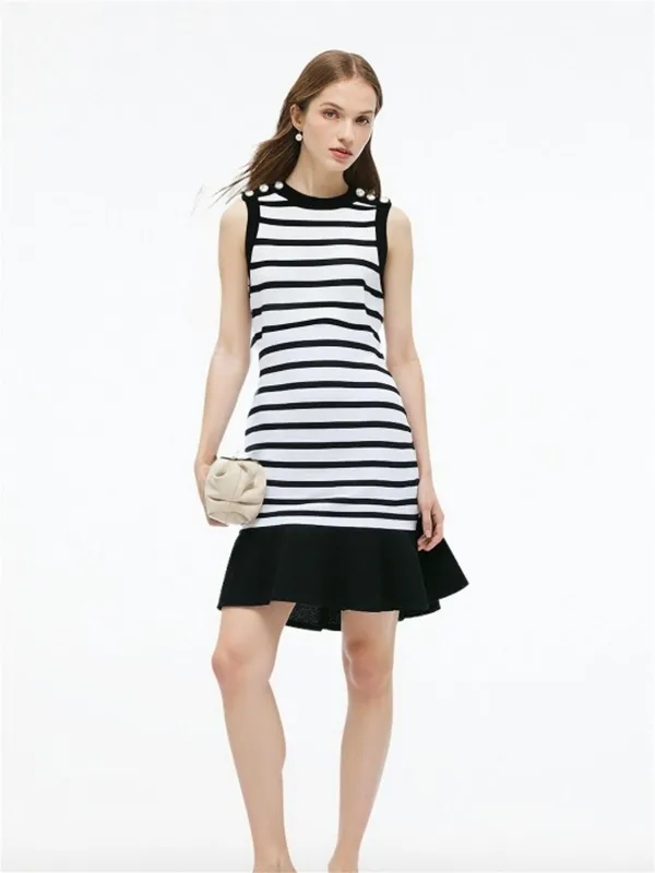Tencel Blend Stripe Contrast Trim Women Knit Mini Tank Dress sold by Goelia