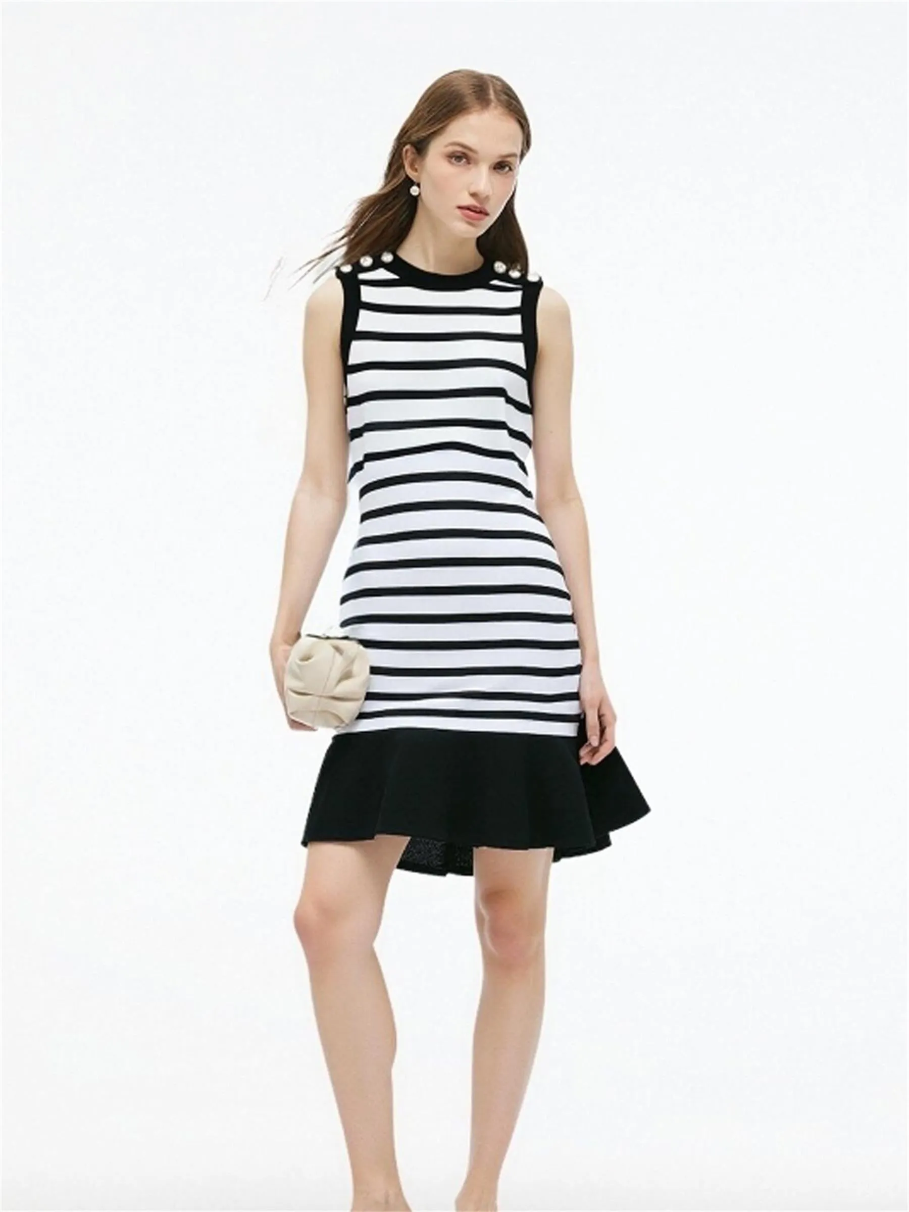 Tencel Blend Stripe Contrast Trim Women Knit Mini Tank Dress sold by Goelia