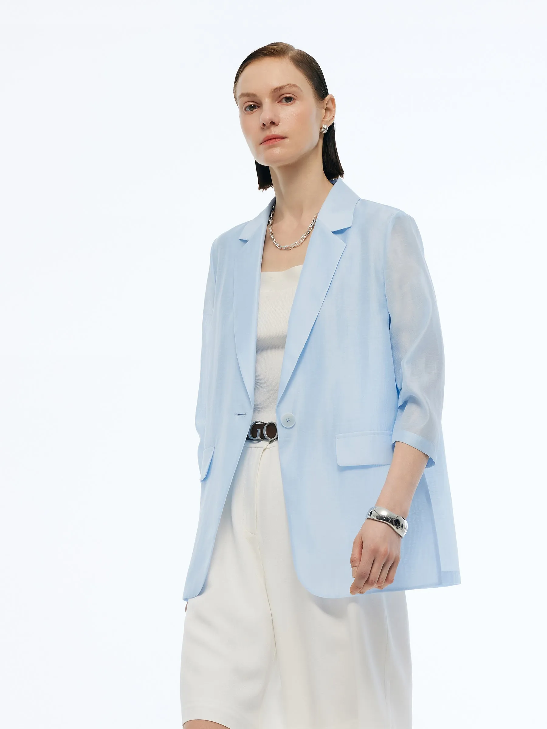 Tencel Linen Blend 3/4 Sleeves Women Blazer sold by Goelia product image thumbnail 4