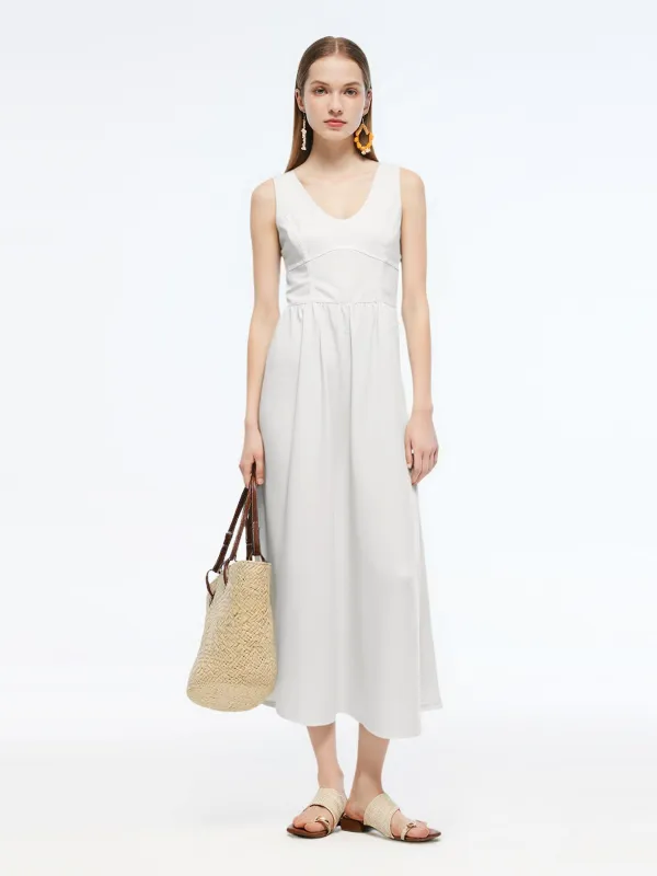 Gathered Waist Women Maxi Tank Dress made by Goelia