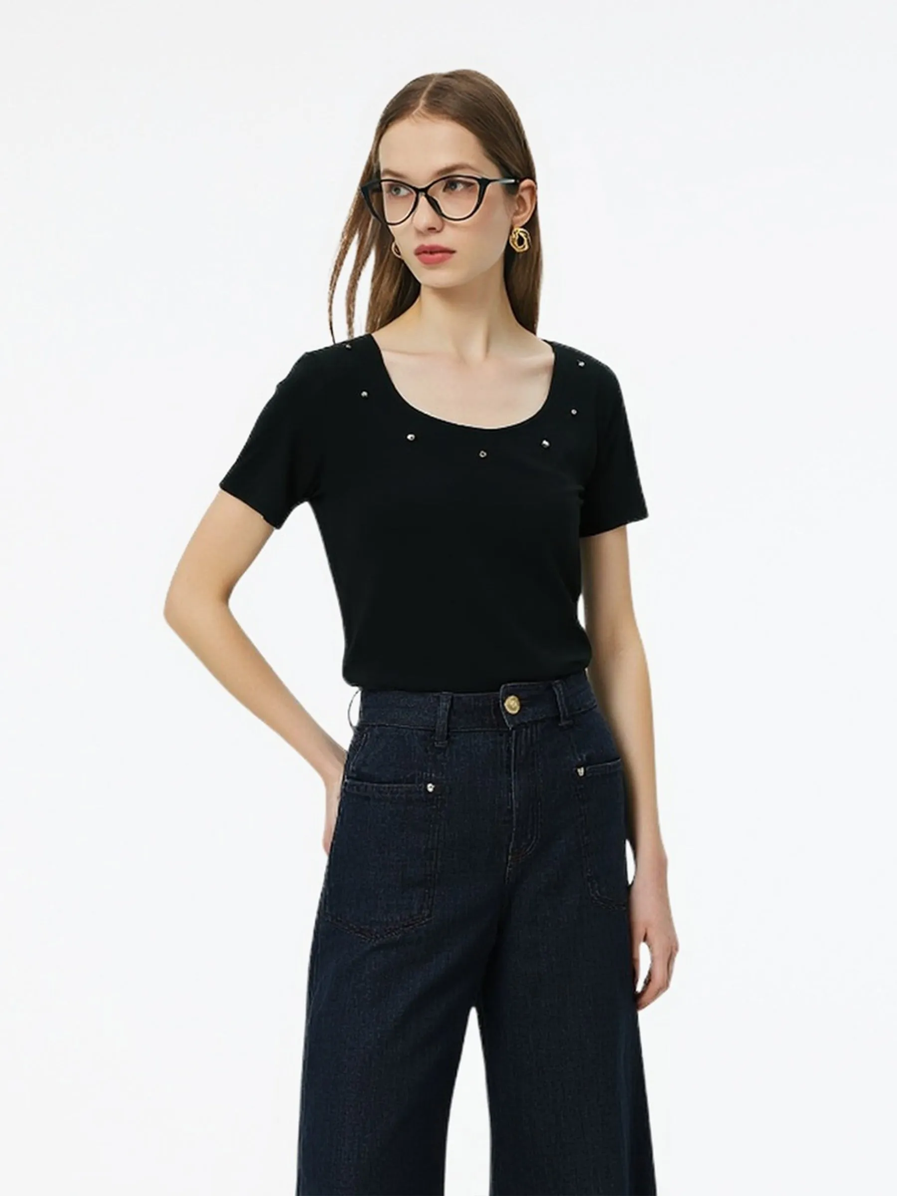 Square Neck Heart Decorated Women T-Shirt sold by Goelia product image thumbnail 3