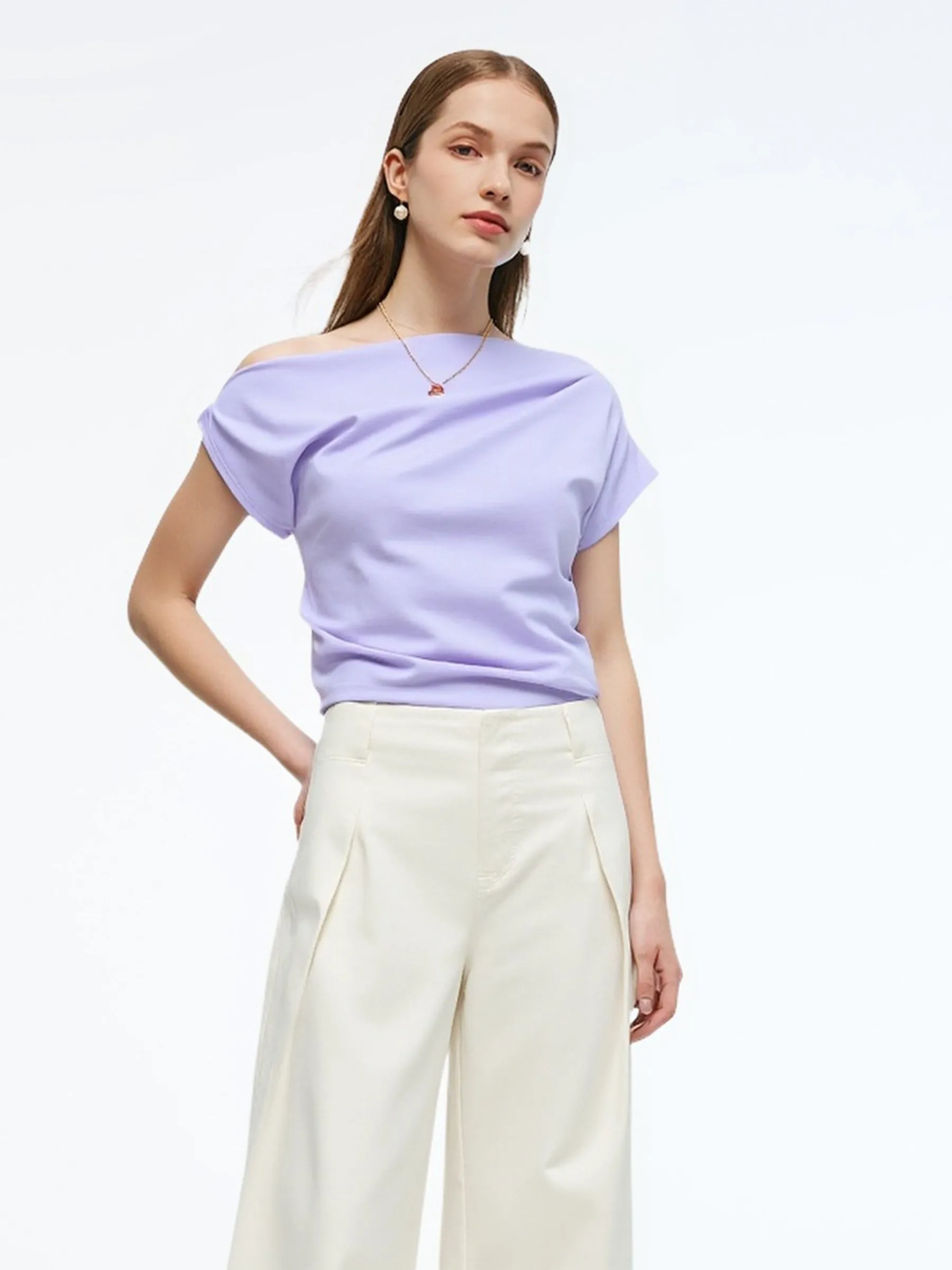 Tencel Blend Women Off Shoulder Women Ruched Top sold by Goelia