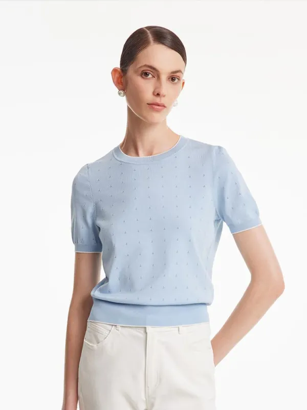Blue Acetate Pullover Knit Top sold by Goelia