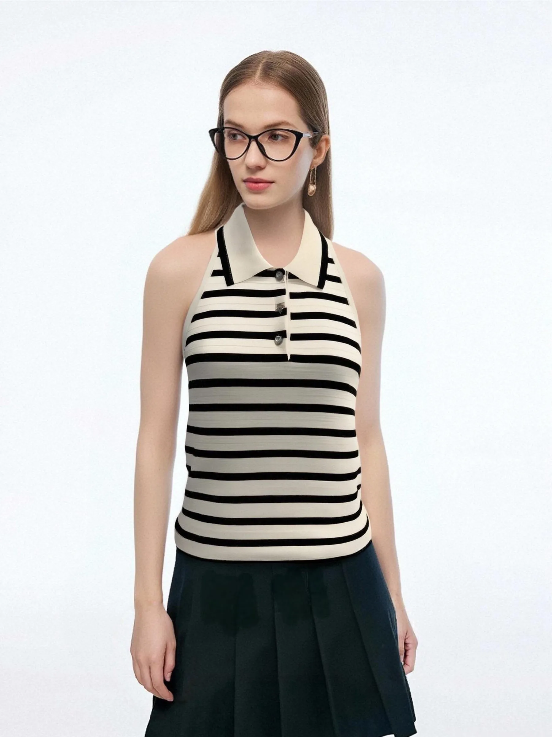 Tencel Blend Stripe Women Knit Tank Top sold by Goelia product image thumbnail 3