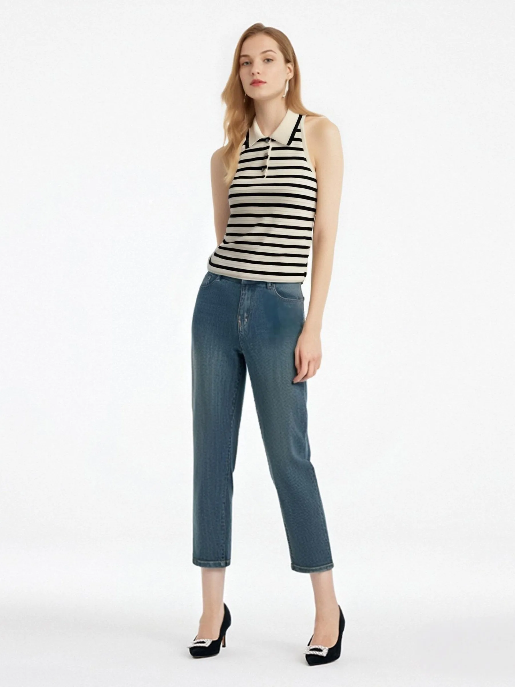 Tencel Blend Stripe Women Knit Tank Top sold by Goelia product image thumbnail 4