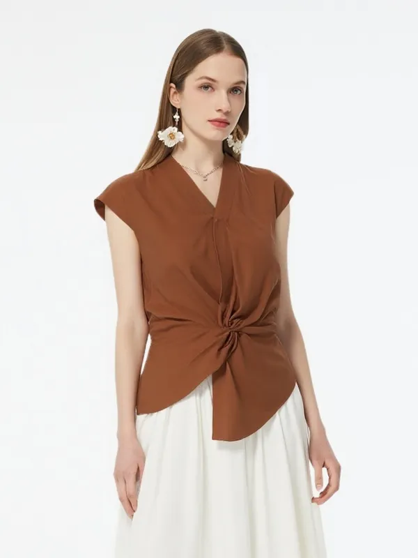 Acetate Modal Blend Twist Front Women Asymmetrical Top sold by Goelia