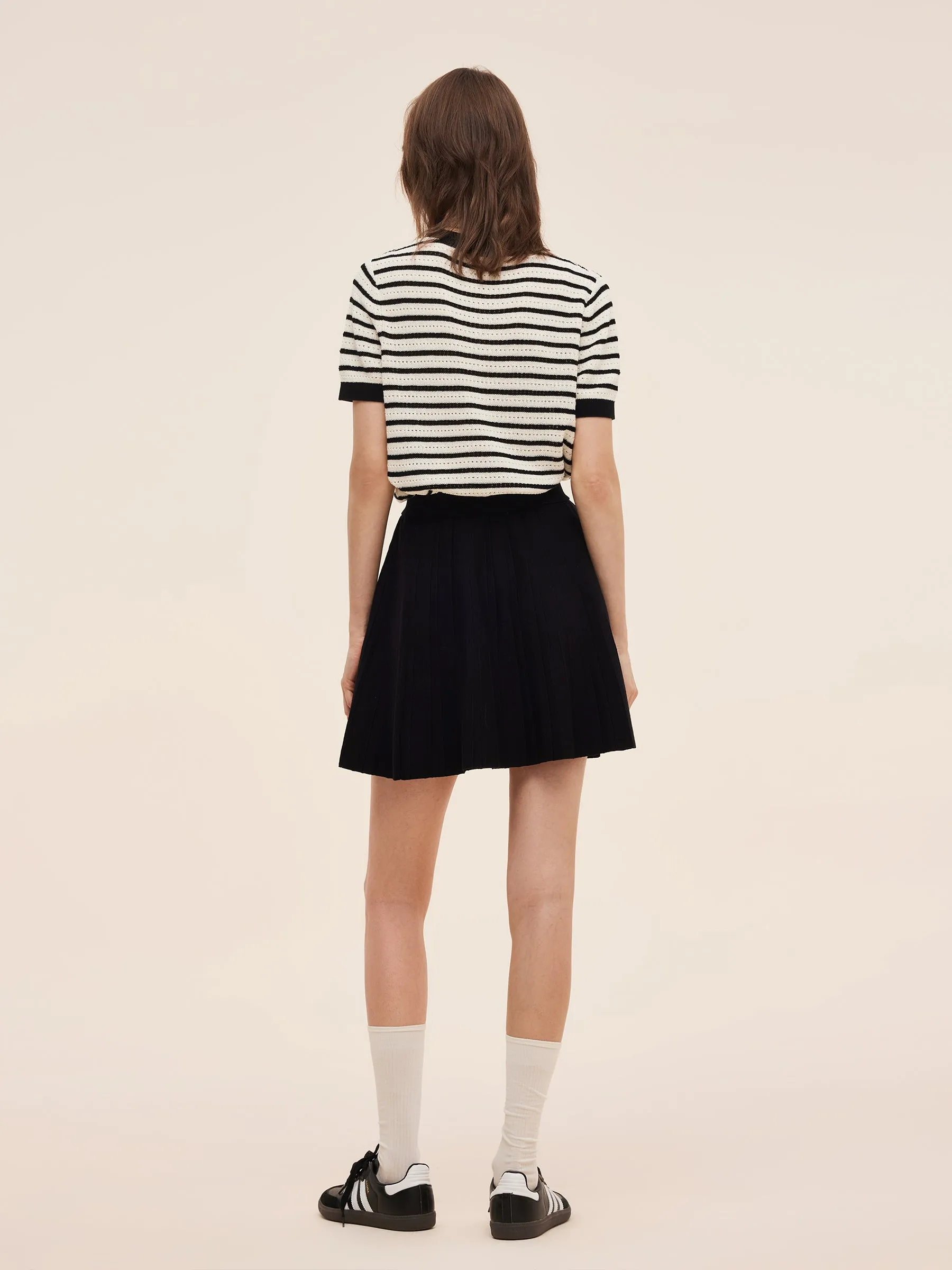 100% Cotton Stripe Women Openwork Knit T-Shirt sold by Goelia product image thumbnail 3