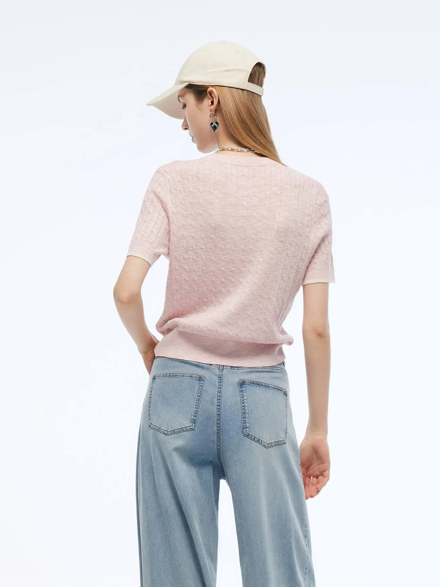 Round Neck Women Cable Knit T-Shirt sold by Goelia product image thumbnail 3