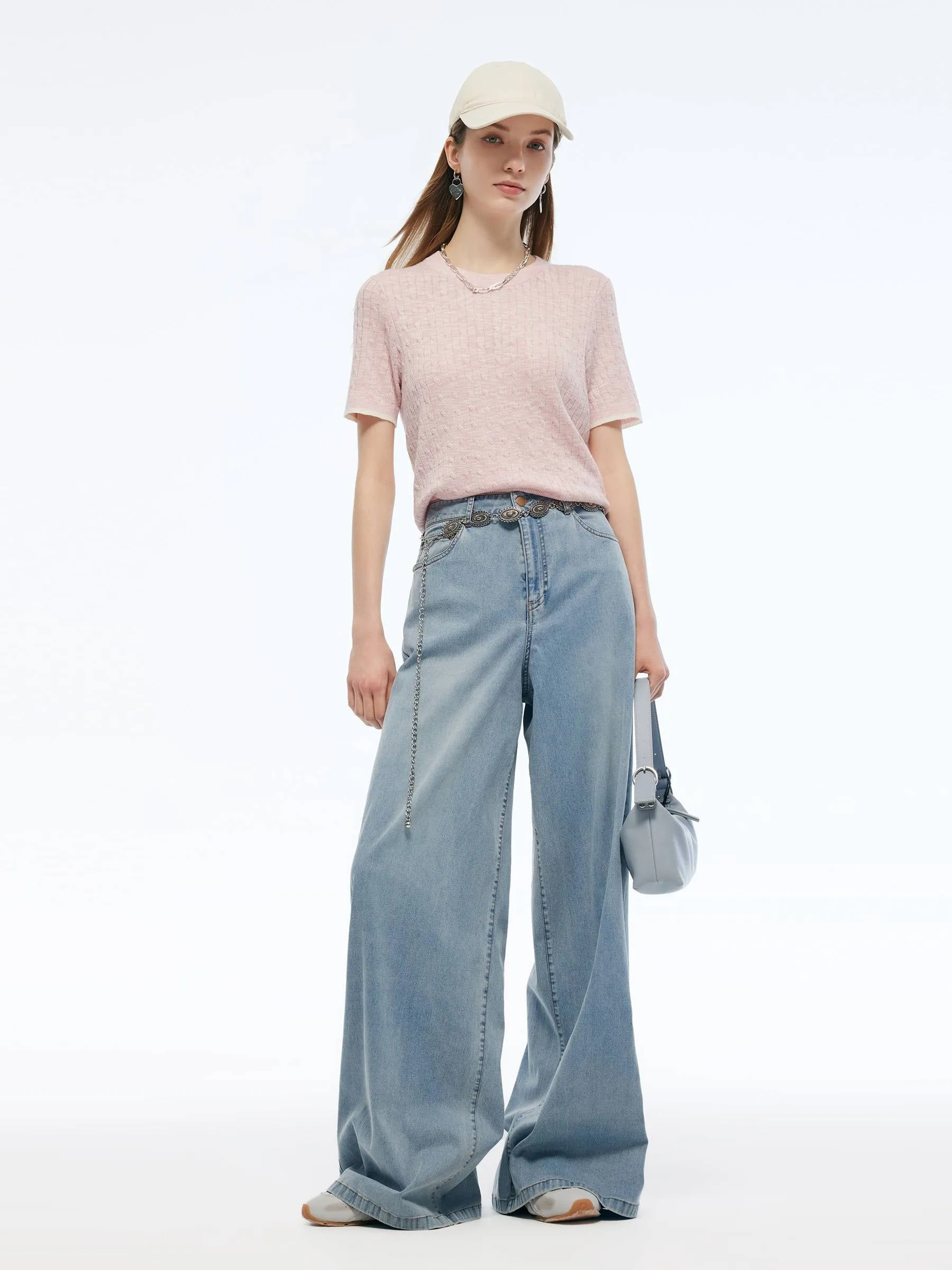 Round Neck Women Cable Knit T-Shirt sold by Goelia product image thumbnail 2