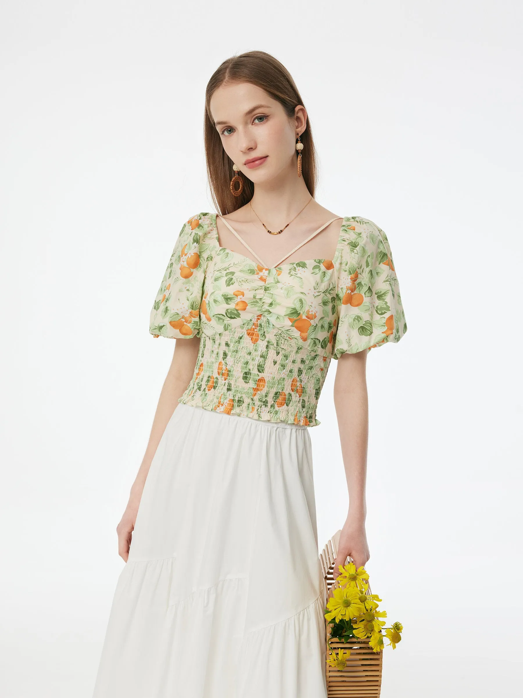 Cotton Floral Print Women Smocked Top sold by Goelia product image thumbnail 3