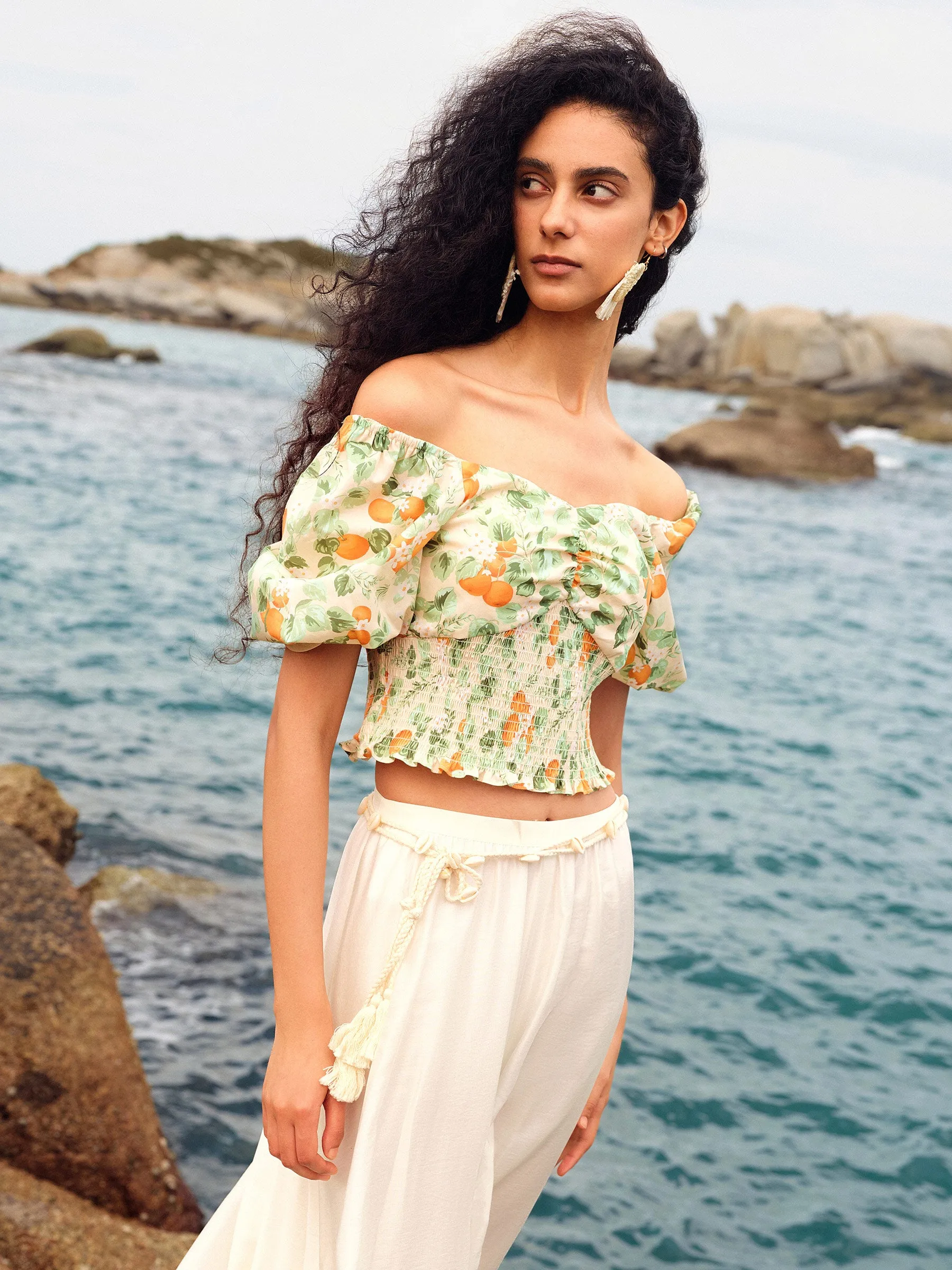 Cotton Floral Print Women Smocked Top sold by Goelia