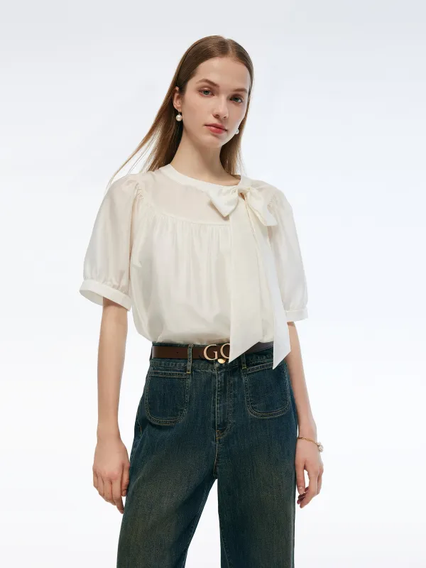 Tencel Blend Women Puff-sleeved Blouse sold by Goelia