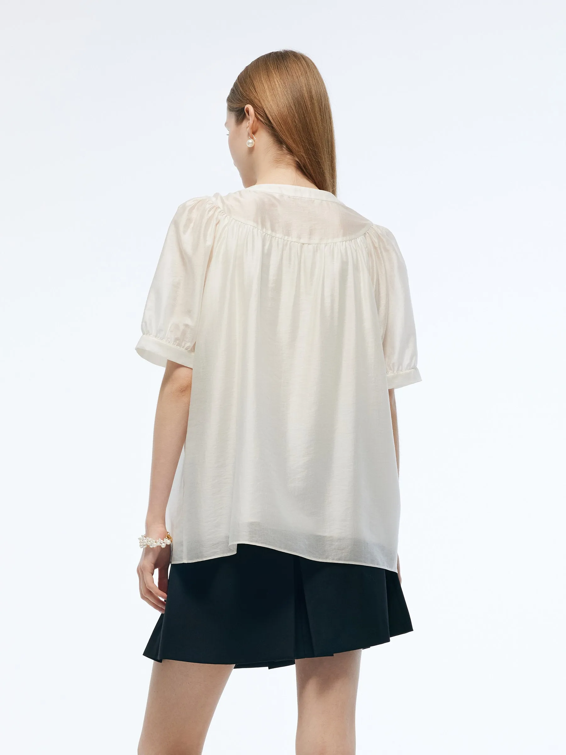 Tencel Blend Women Puff-sleeved Blouse sold by Goelia product image thumbnail 4