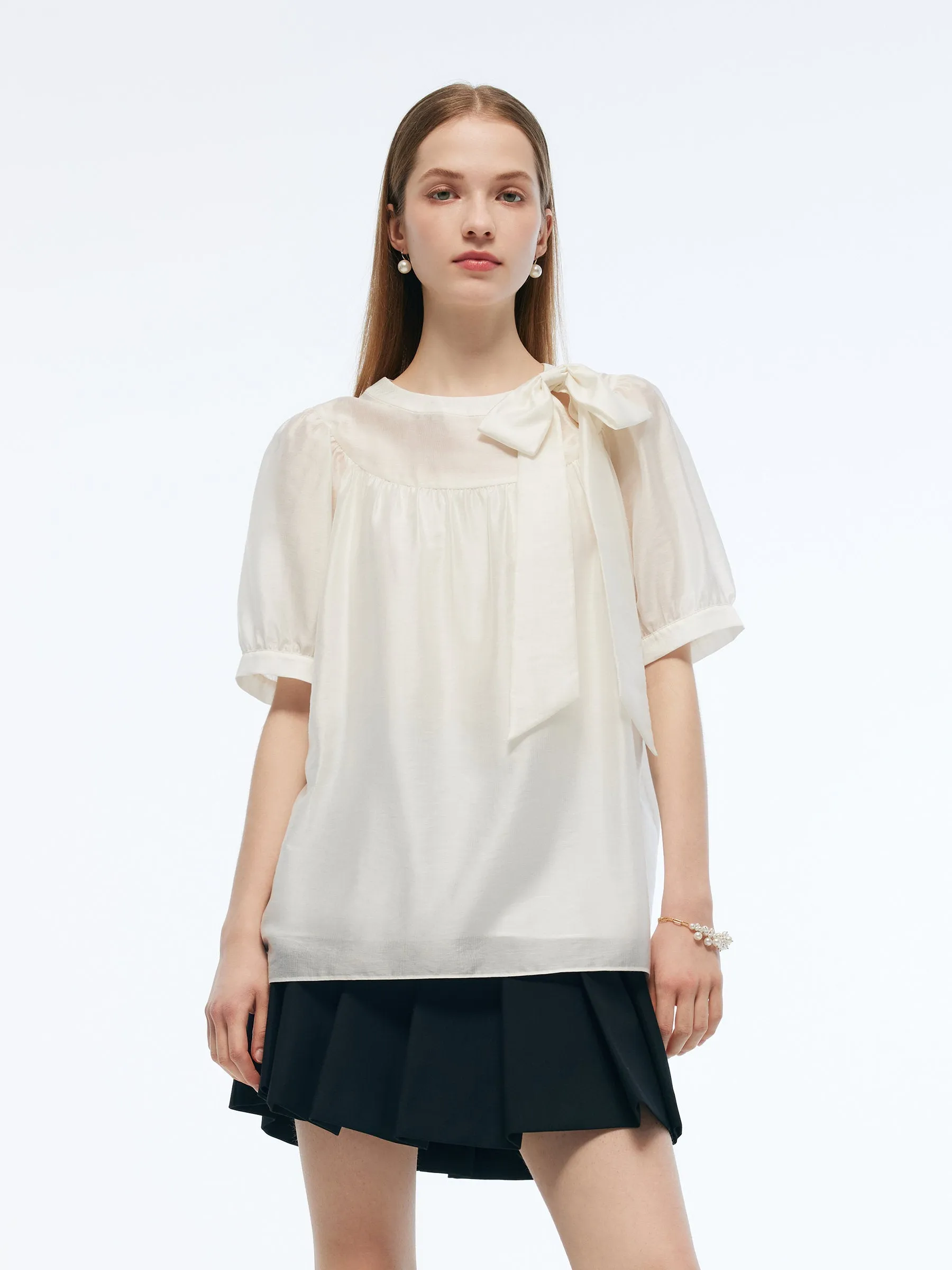 Tencel Blend Women Puff-sleeved Blouse sold by Goelia product image thumbnail 3