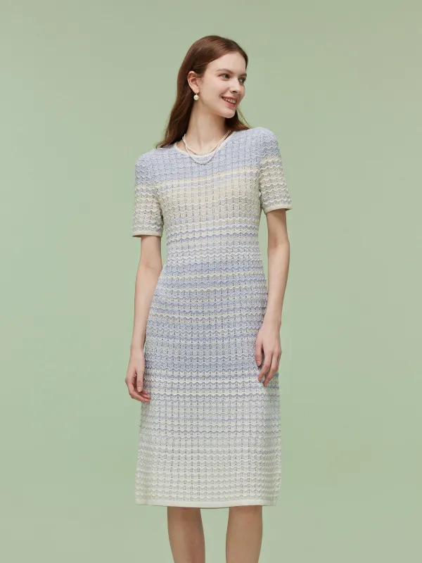 Blue And White Gradient Women Knit Midi Dress sold by Goelia