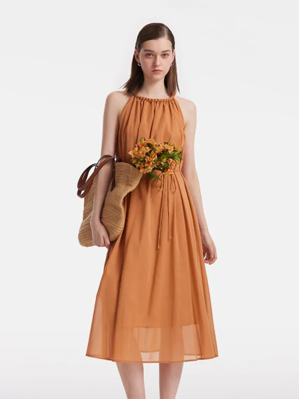 Women Halter Midi Dress With Rope Belt sold by Goelia