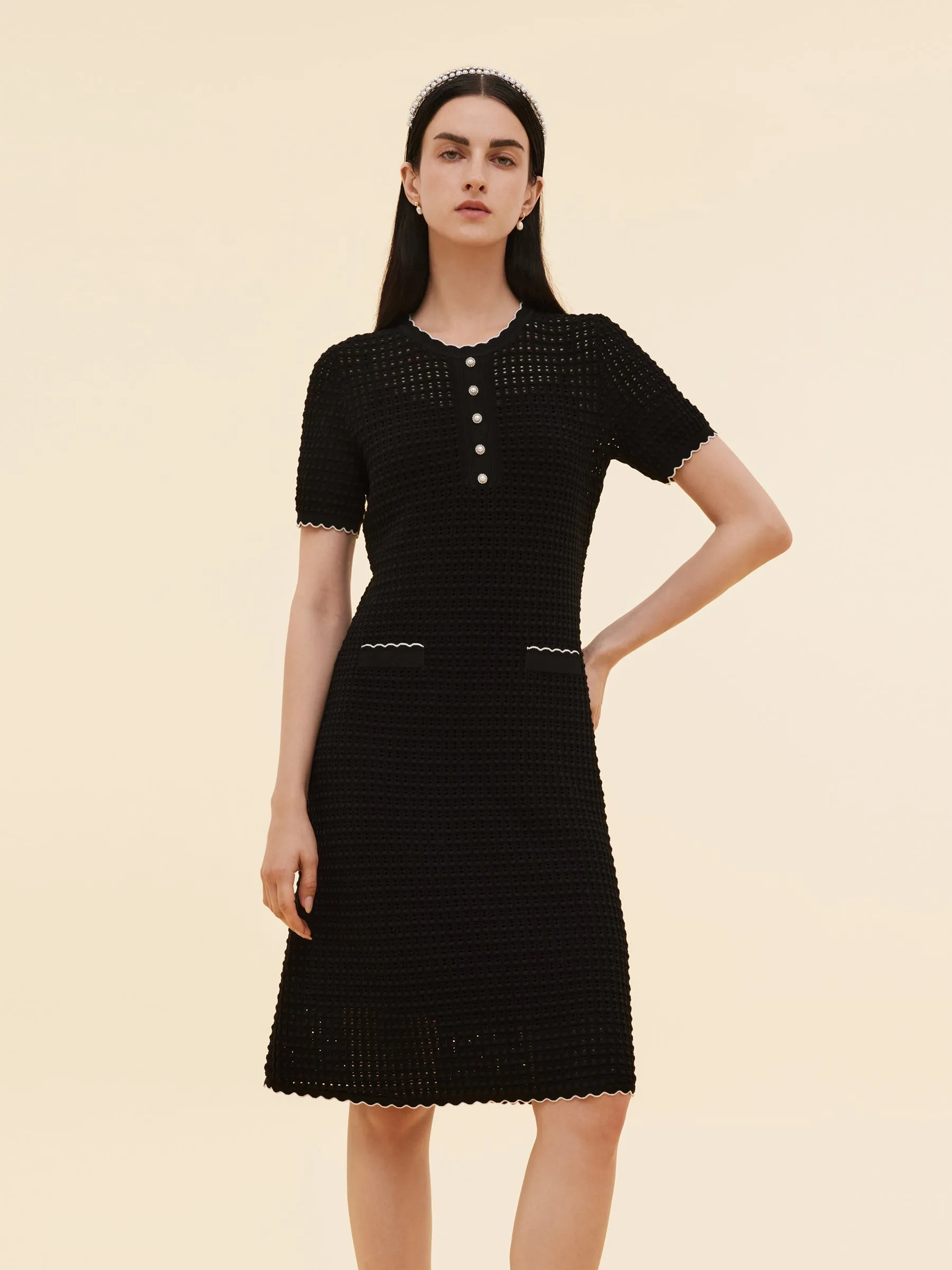 Lyocell Blend Openwork Women Knit Midi Dress With Slip Dress sold by Goelia