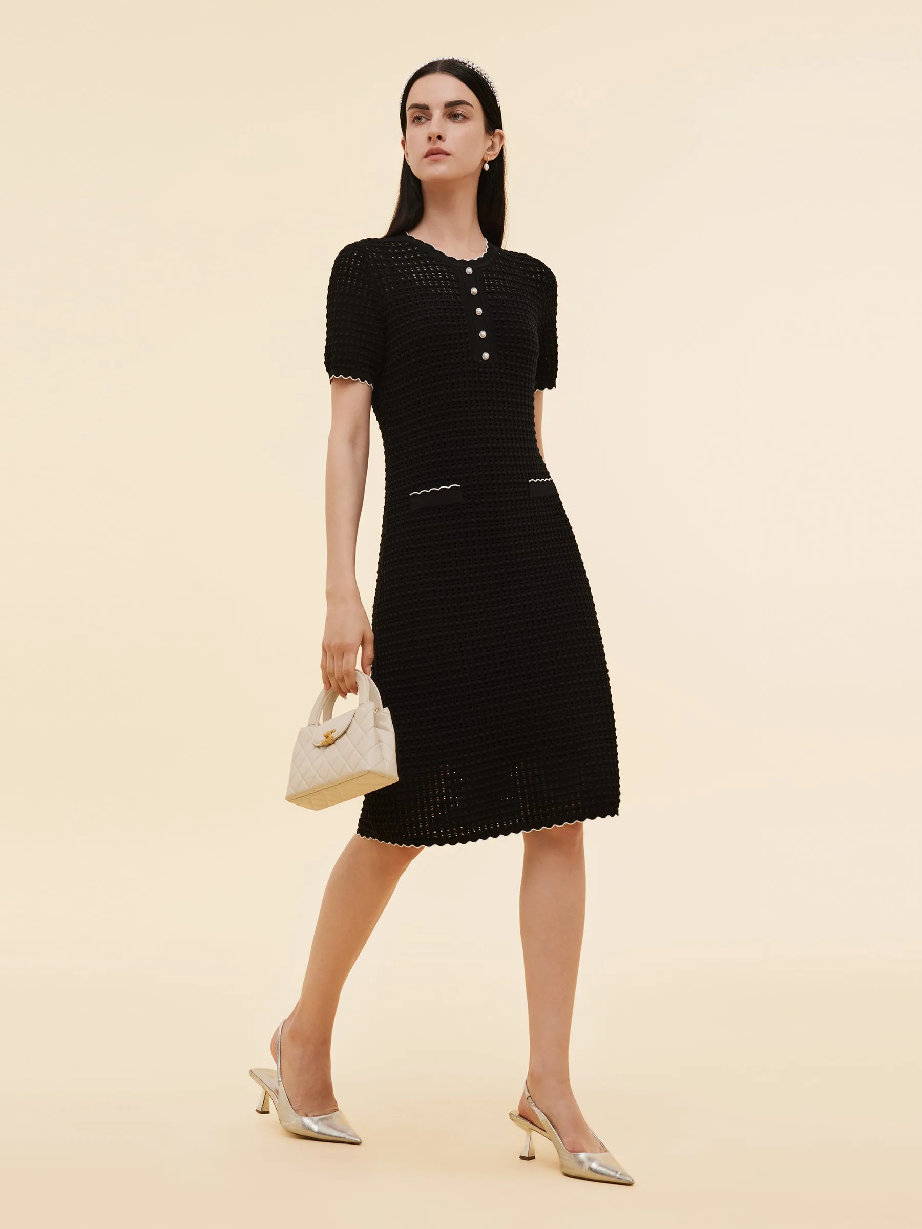 Lyocell Blend Openwork Women Knit Midi Dress With Slip Dress sold by Goelia product image thumbnail 2