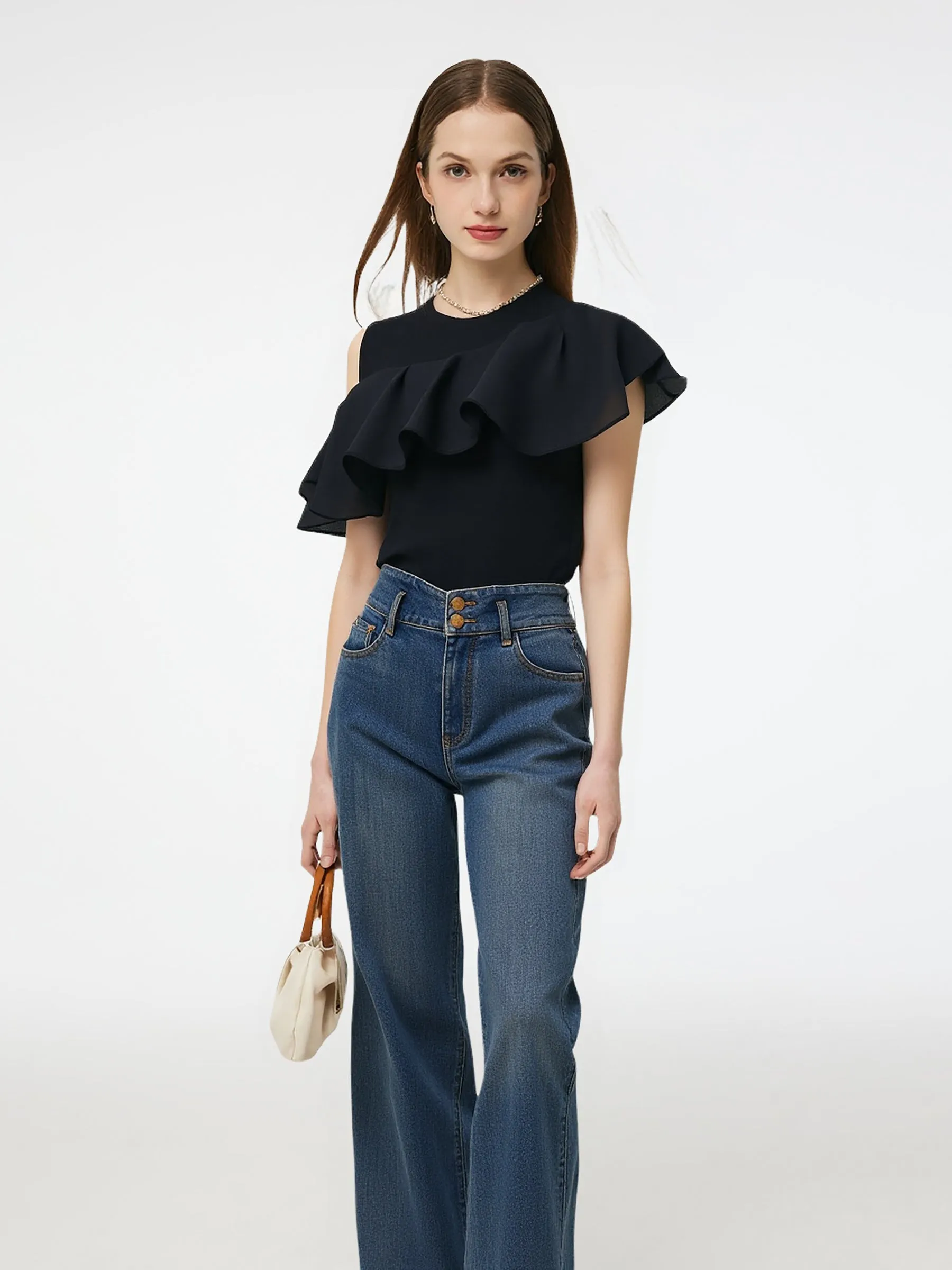 Tencel Blend Slant Ruffle Women Off-Shoulder Knit Top sold by Goelia product image thumbnail 3