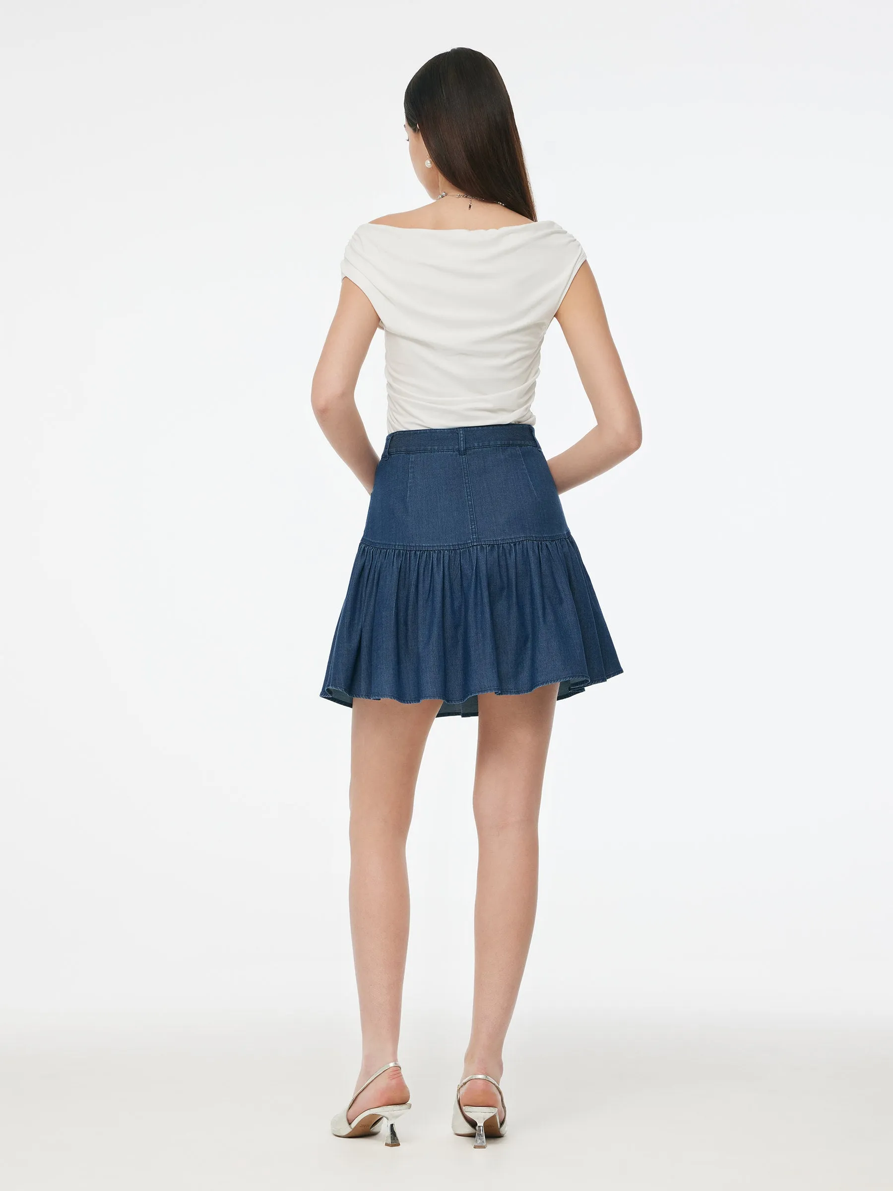 Denim Stretch Women Ruffle Mini Skirt sold by Goelia product image thumbnail 3