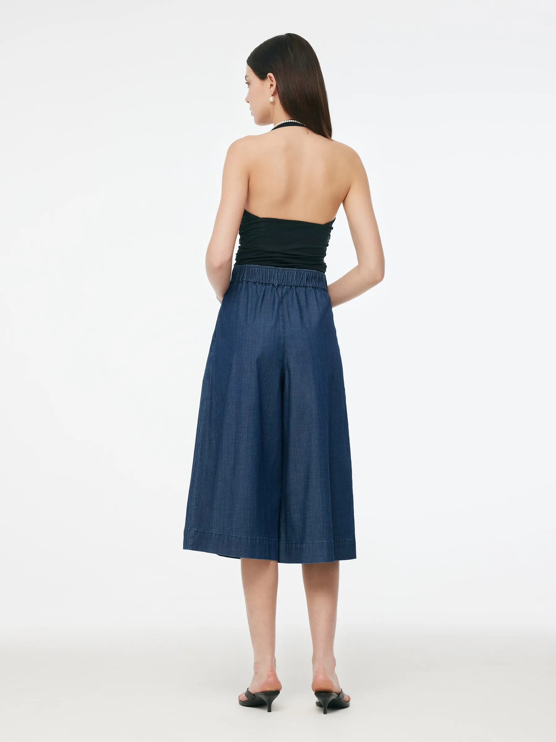 Denim High Waisted Women Wide Leg Cropped Culottes sold by Goelia product image thumbnail 3