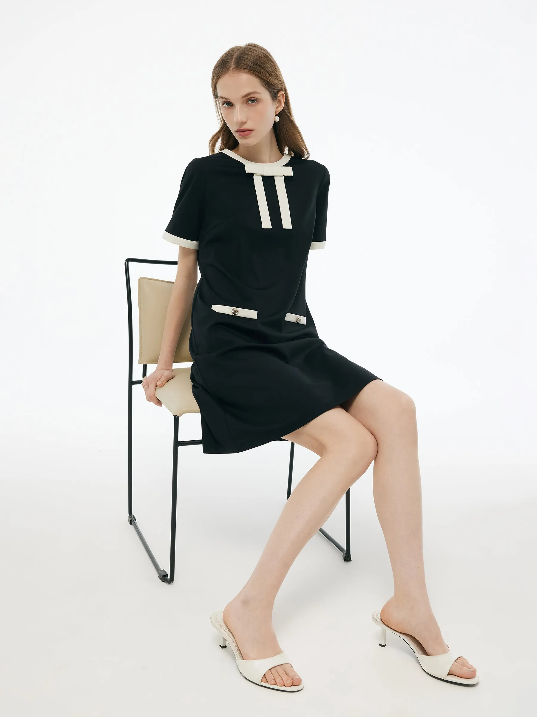 Tencel Blend Contrast Trim Women Knit Mini Dress sold by Goelia product image thumbnail 5