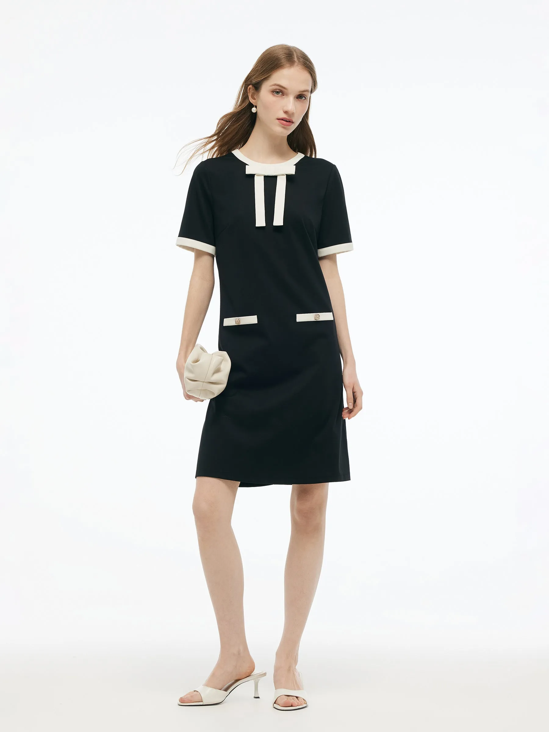 Tencel Blend Contrast Trim Women Knit Mini Dress sold by Goelia product image thumbnail 2