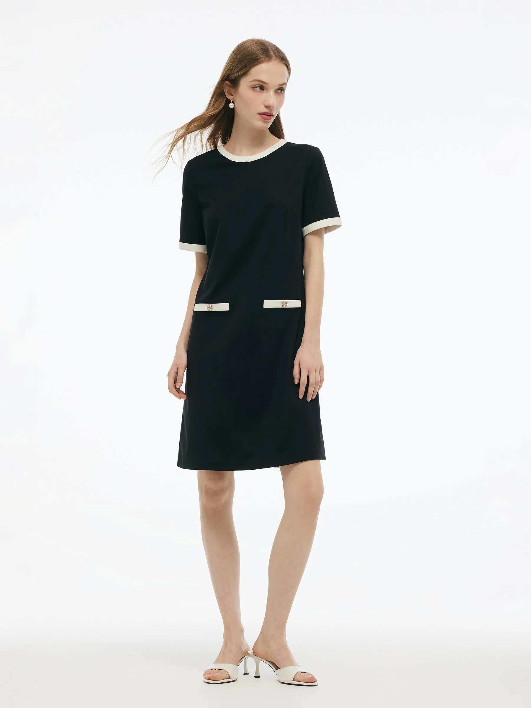 Tencel Blend Contrast Trim Women Knit Mini Dress sold by Goelia product image thumbnail 4