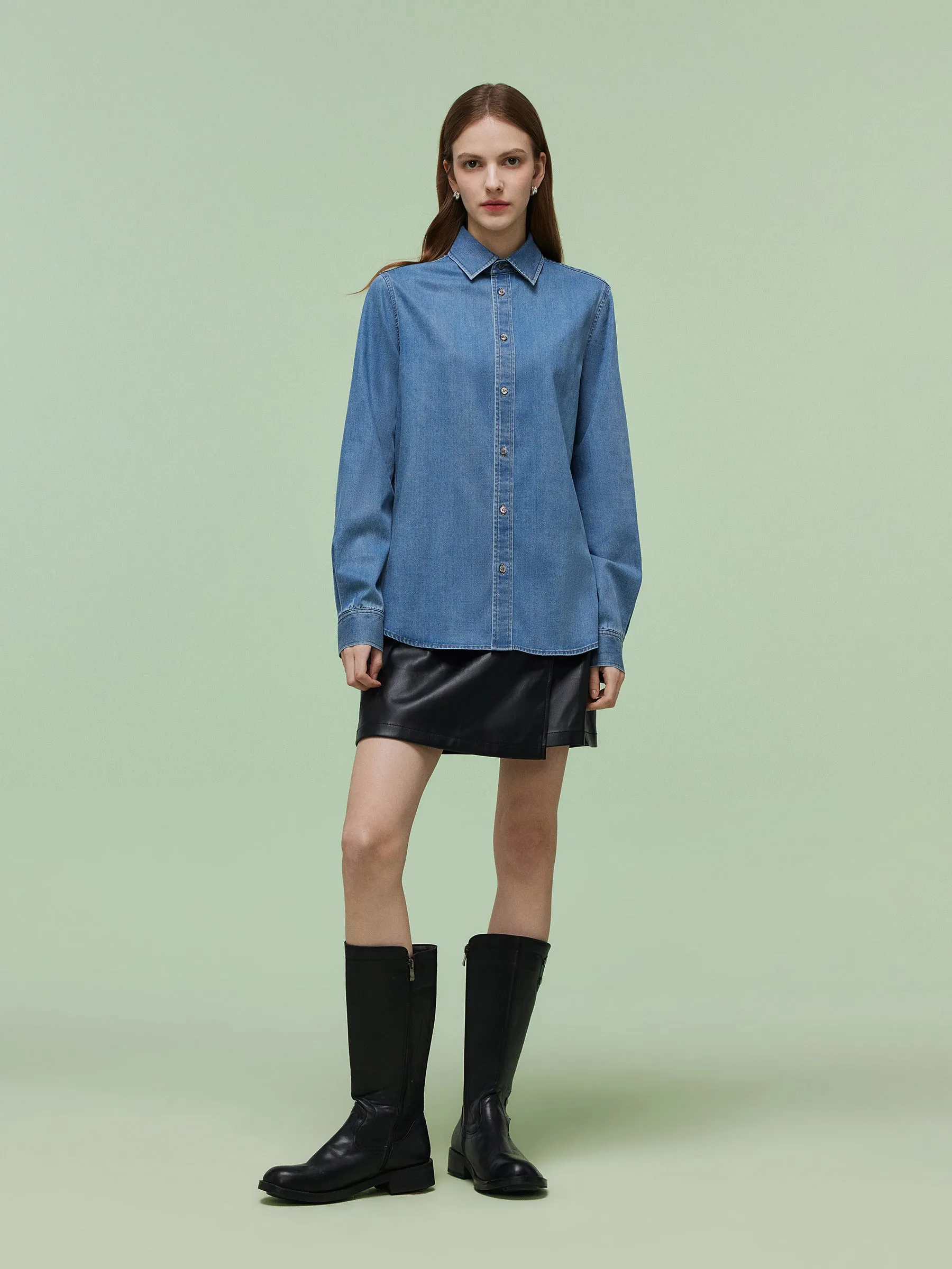 Denim Long Sleeve Women Shirt sold by Goelia product image thumbnail 2