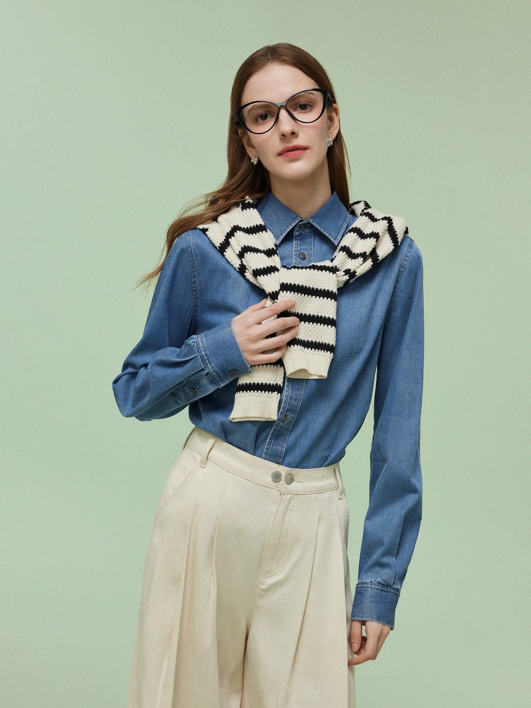 Denim Long Sleeve Women Shirt sold by Goelia product image thumbnail 5