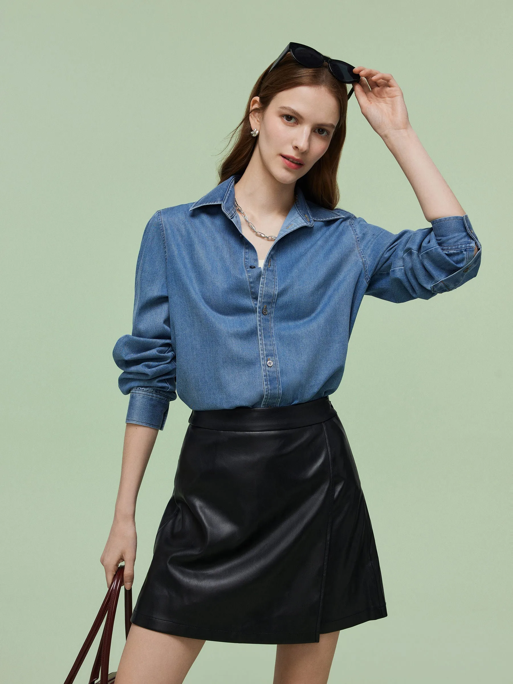 Denim Long Sleeve Women Shirt sold by Goelia