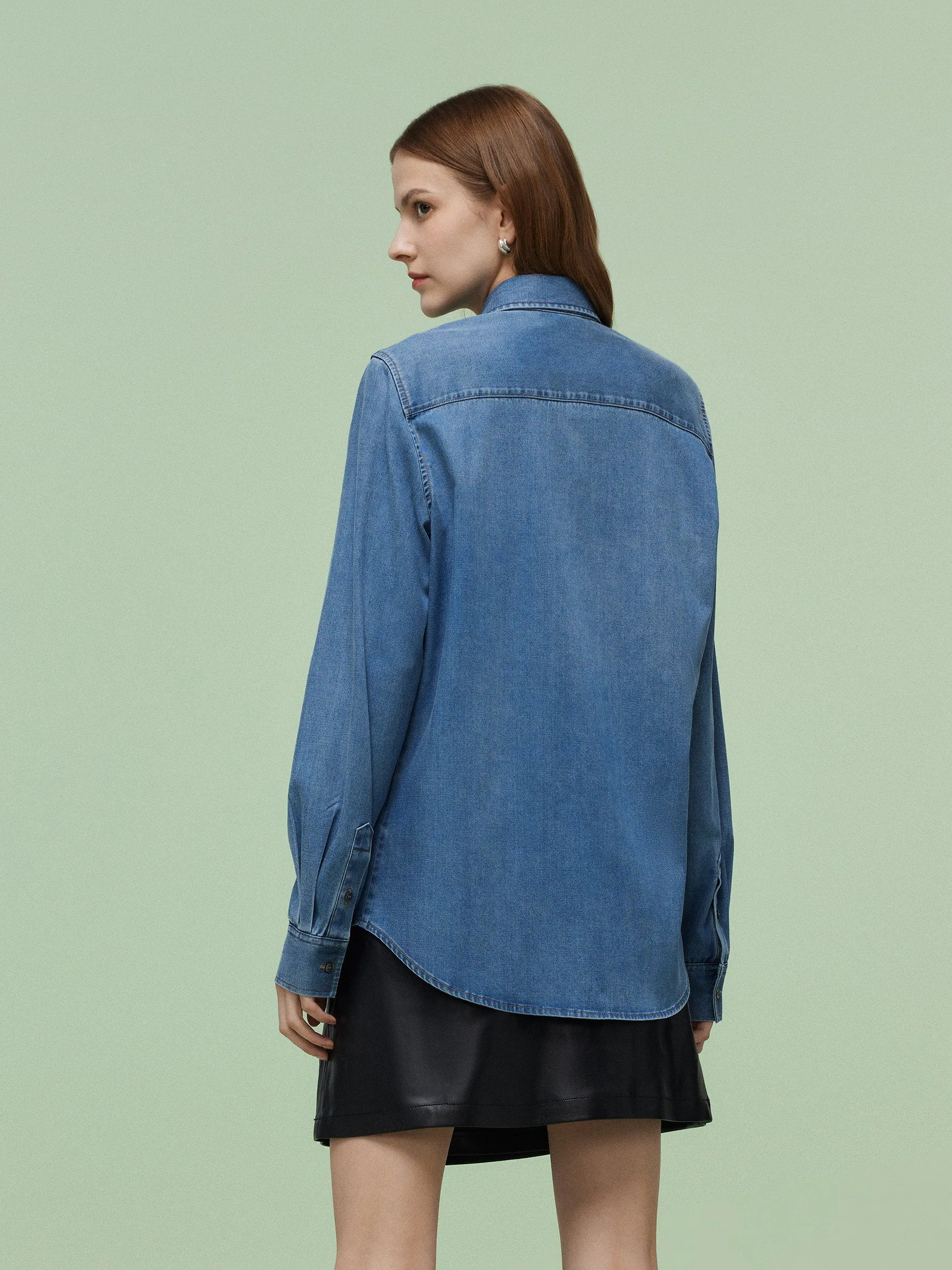 Denim Long Sleeve Women Shirt sold by Goelia product image thumbnail 4