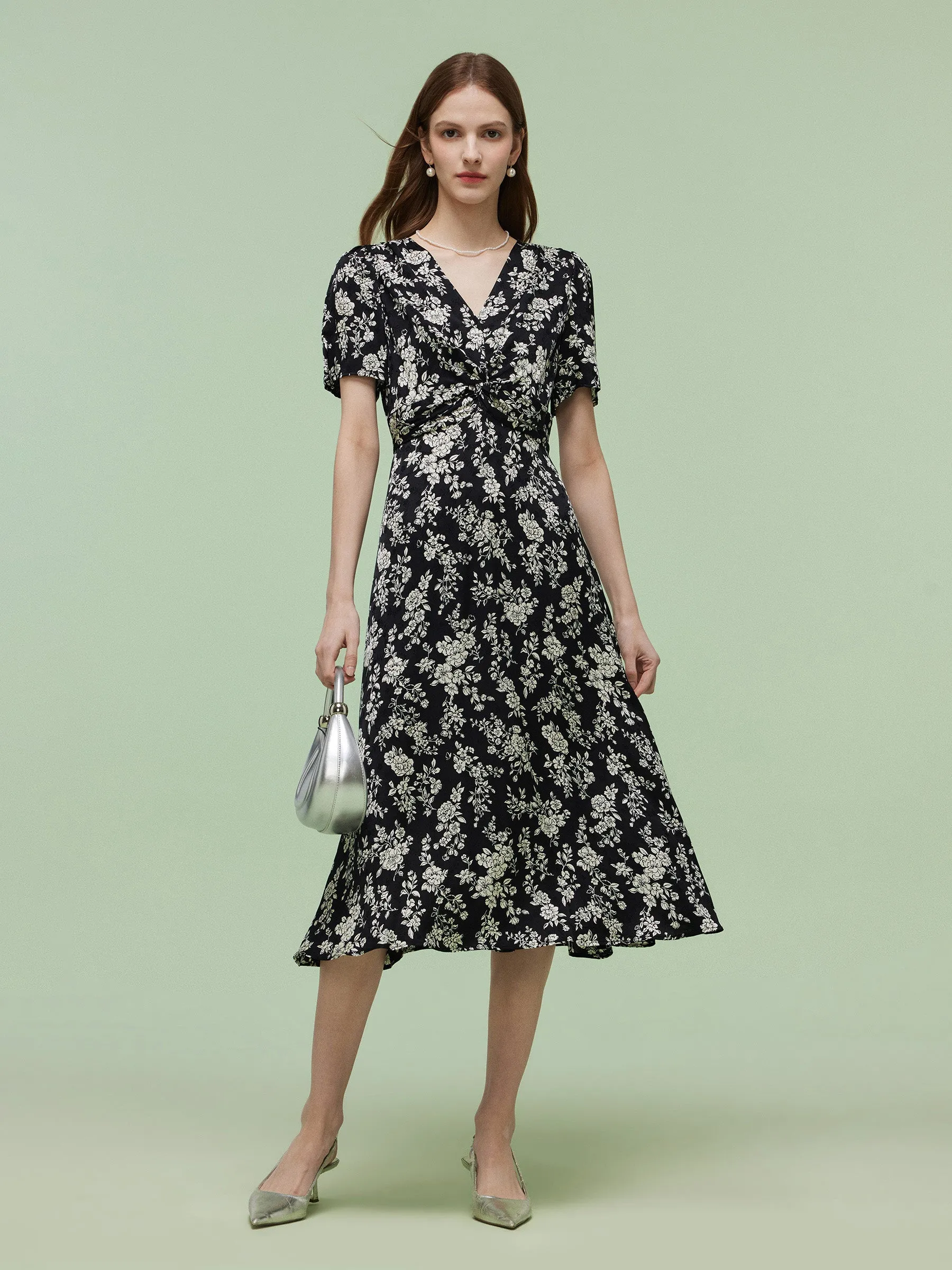 Floral Print Twist Front Women Midi Dress sold by Goelia